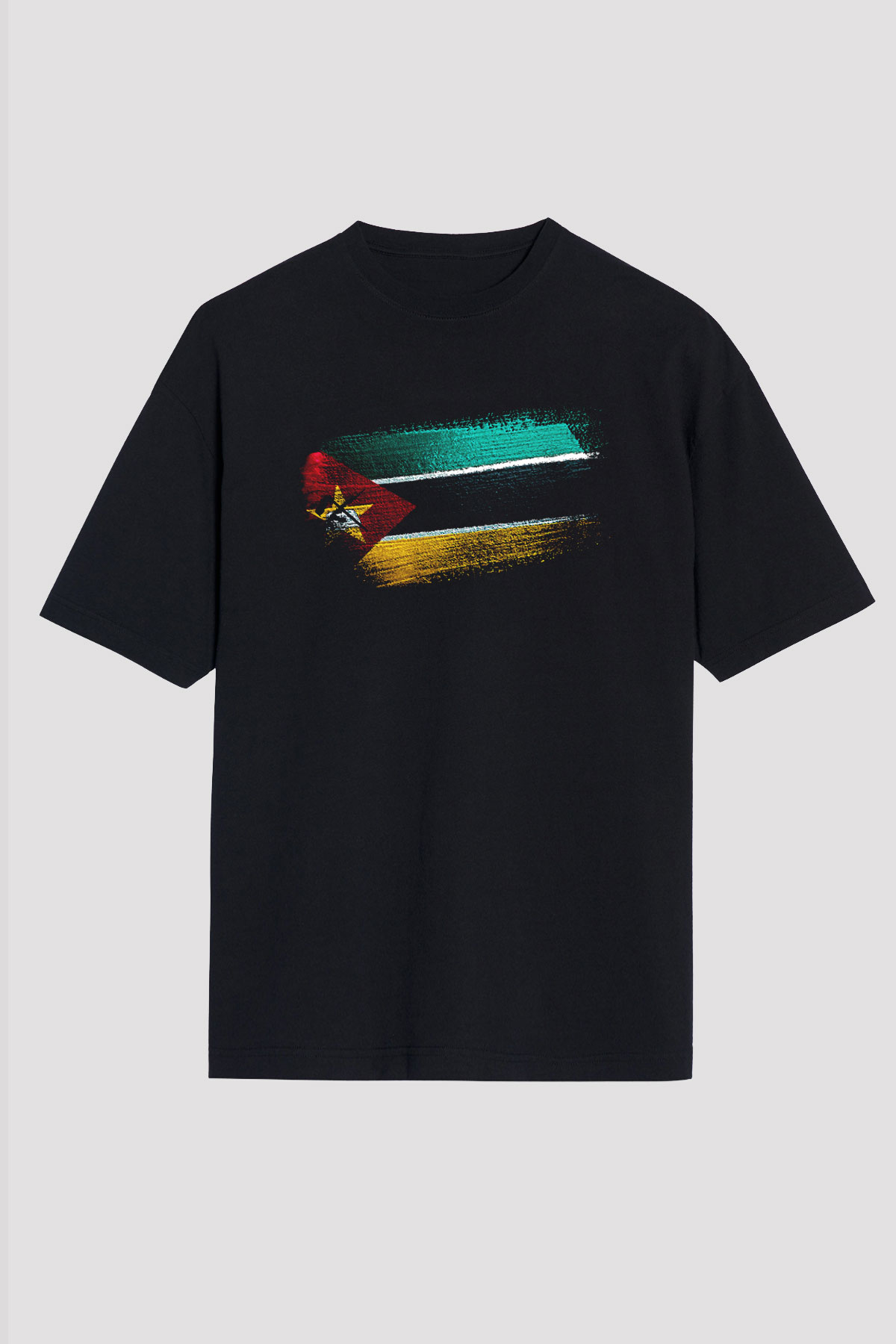 Mozambik - Mozambique Bayrağı Baskılı Unisex Siyah Oversize Tişört
