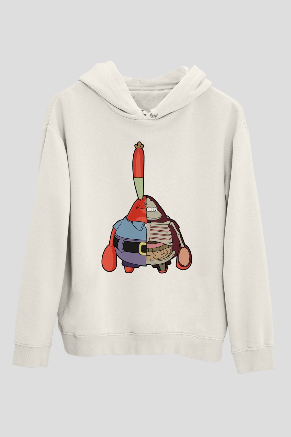 Mr Krabs Half Skeleton Baskılı Beyaz Unisex Hoodie