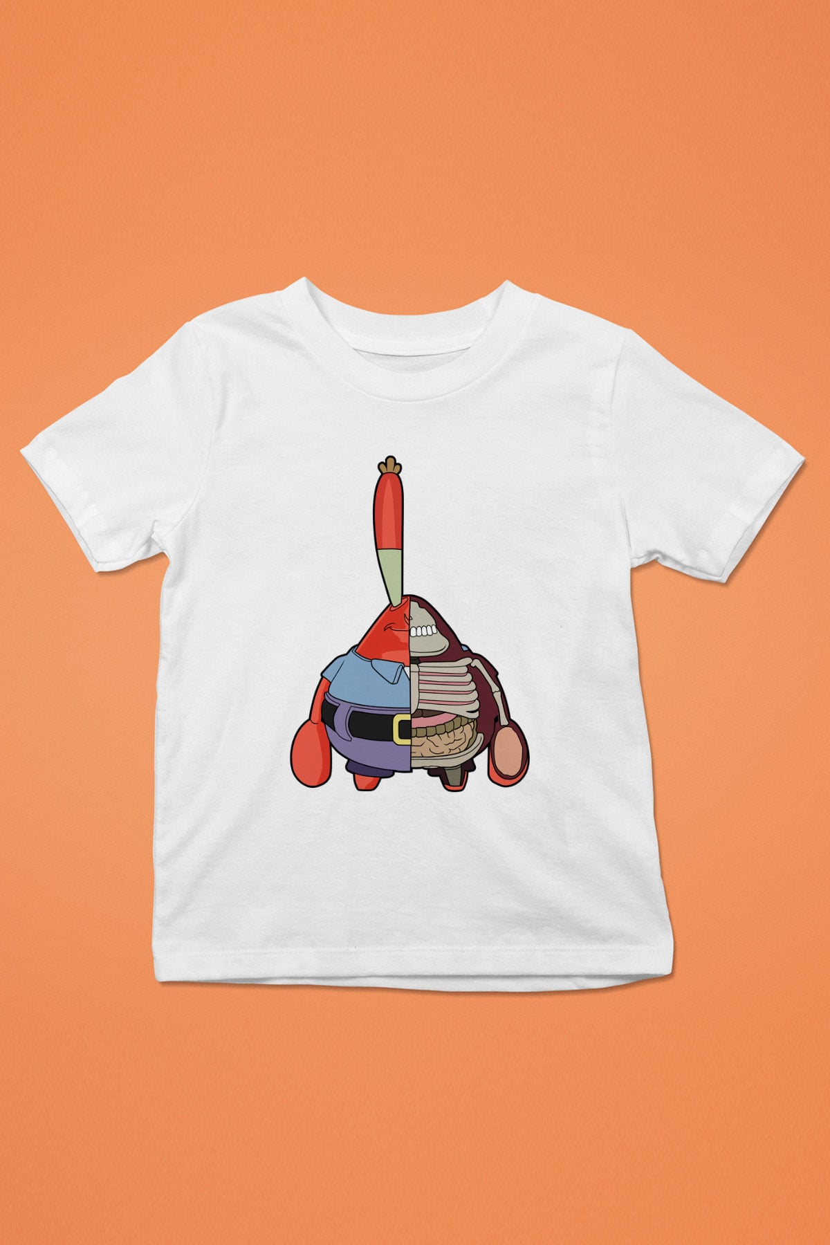 Mr Krabs Half Skeleton Baskılı Beyaz Unisex Çocuk Tshirt