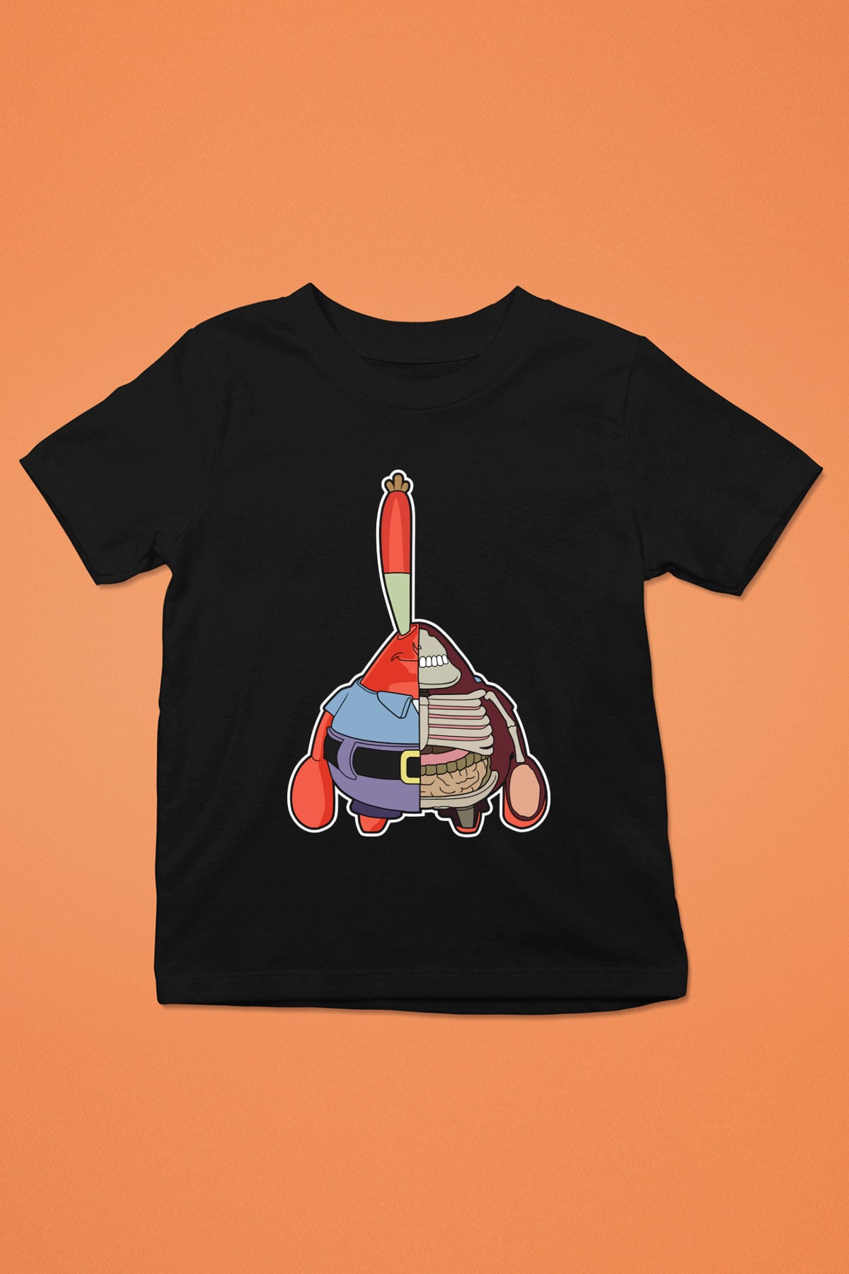 Mr Krabs Half Skeleton Baskılı Siyah Çocuk Unisex Tshirt