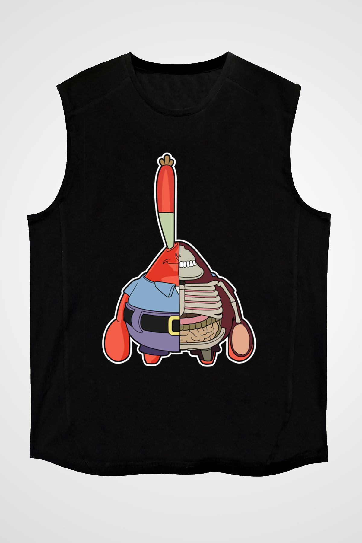 Mr Krabs Half Skeleton Baskılı Siyah Unisex Tshirt