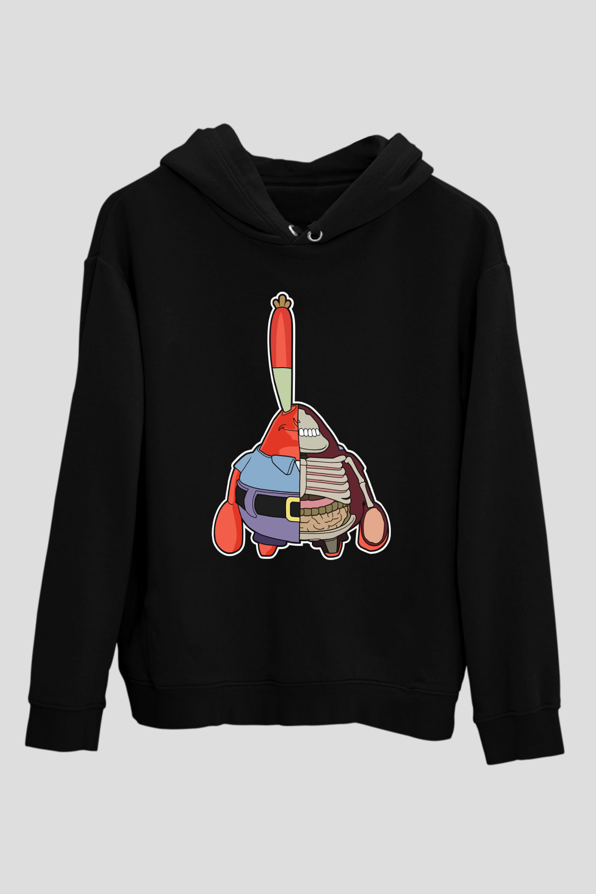 Mr Krabs Half Skeleton Baskılı Siyah Unisex Tshirt