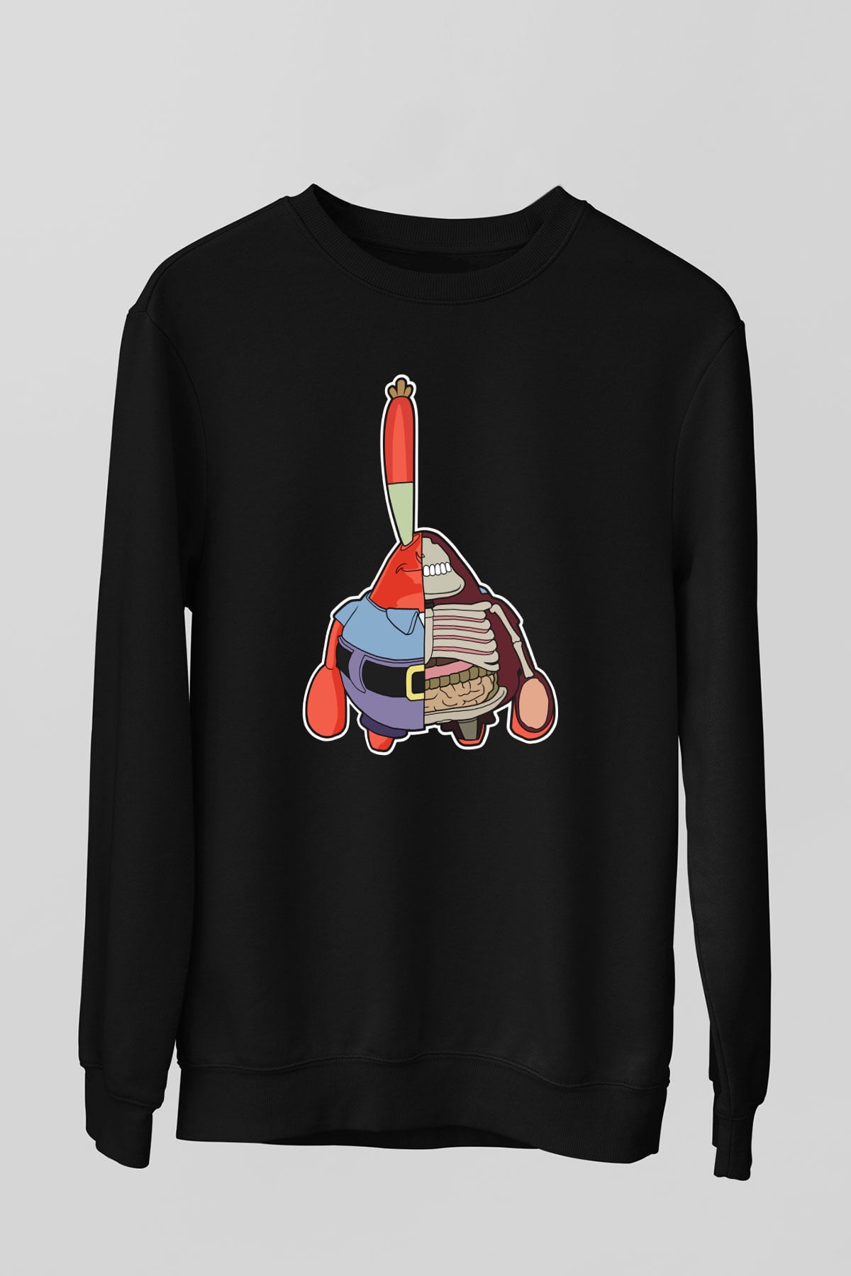 Mr Krabs Half Skeleton Baskılı Siyah Unisex Tshirt