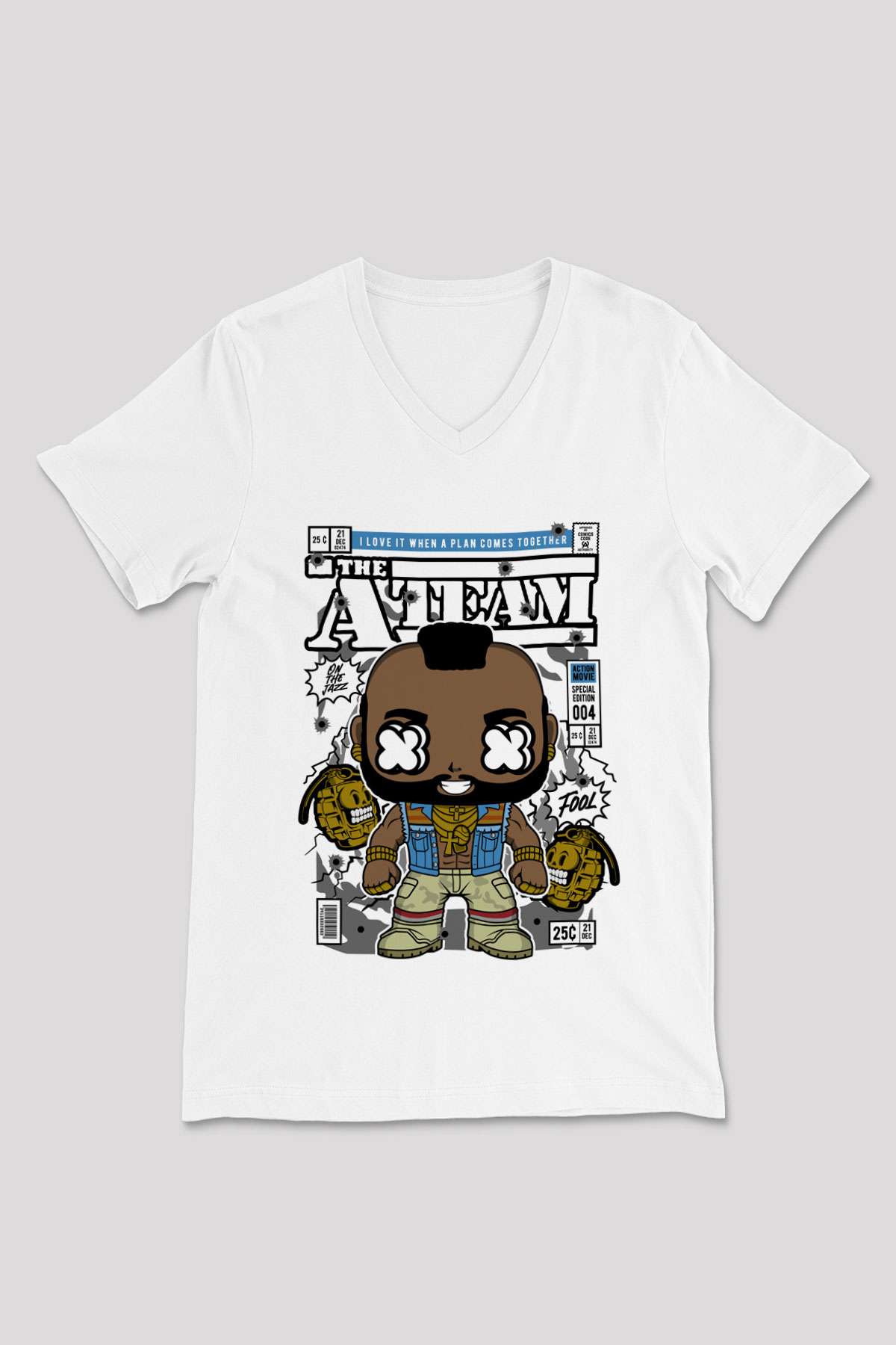 Mr T Baskılı Unisex Beyaz V Yaka Tişört