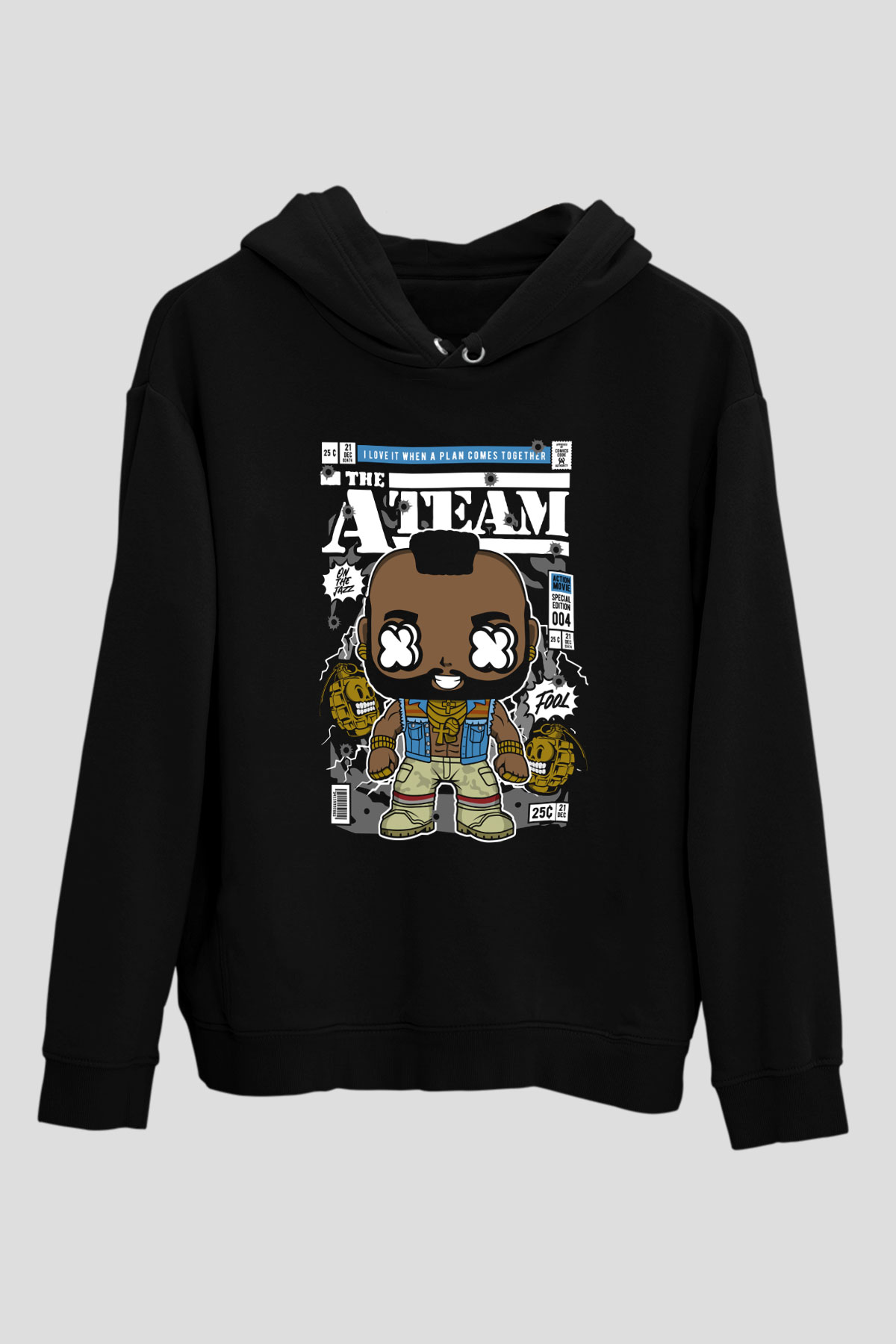 Mr T Baskılı Unisex Siyah Hoodie