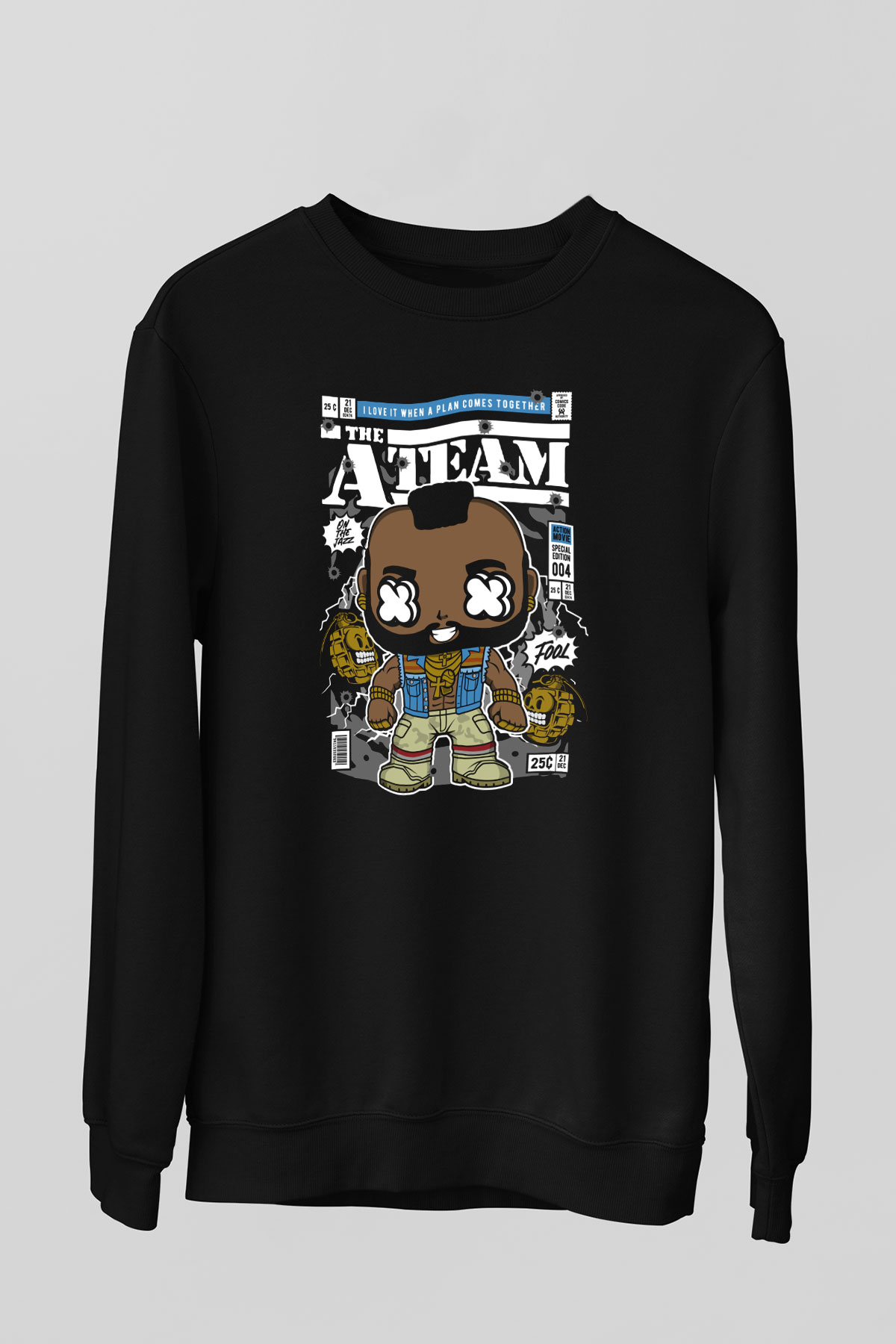 Mr T Baskılı Unisex Siyah Sweatshirt