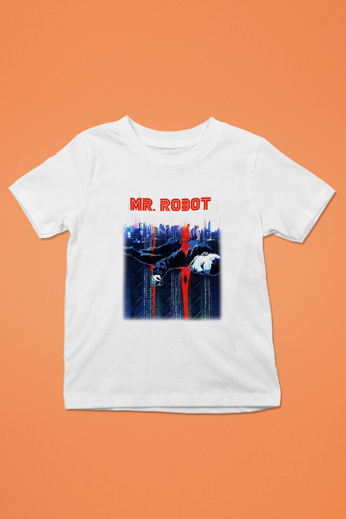 Mr. Robot Baskılı Beyaz Unisex Çocuk Tişört