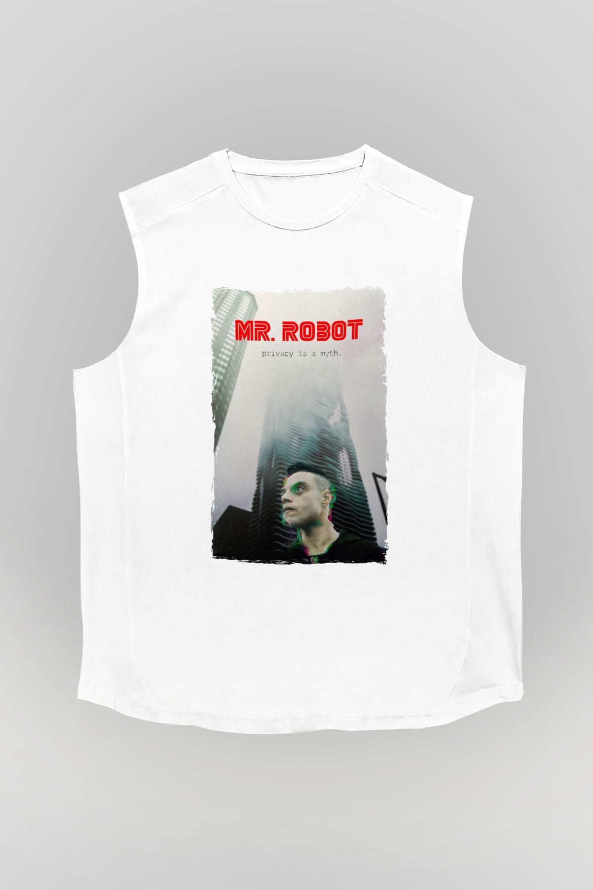 Mr. Robot Beyaz Unisex Kolsuz Tişört