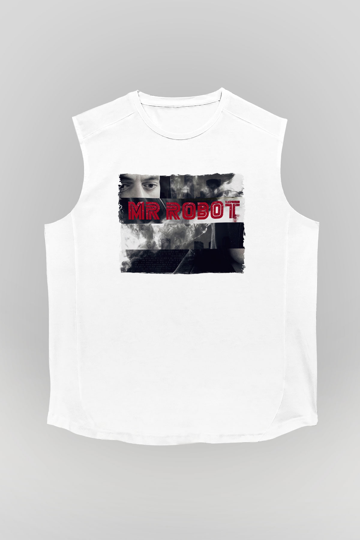Mr. Robot Beyaz Unisex Kolsuz Tişört