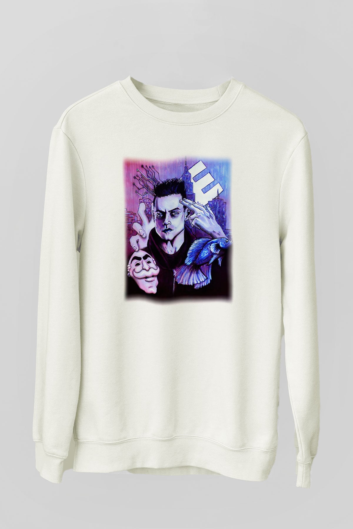 Mr. Robot Beyaz Unisex Sweatshirt