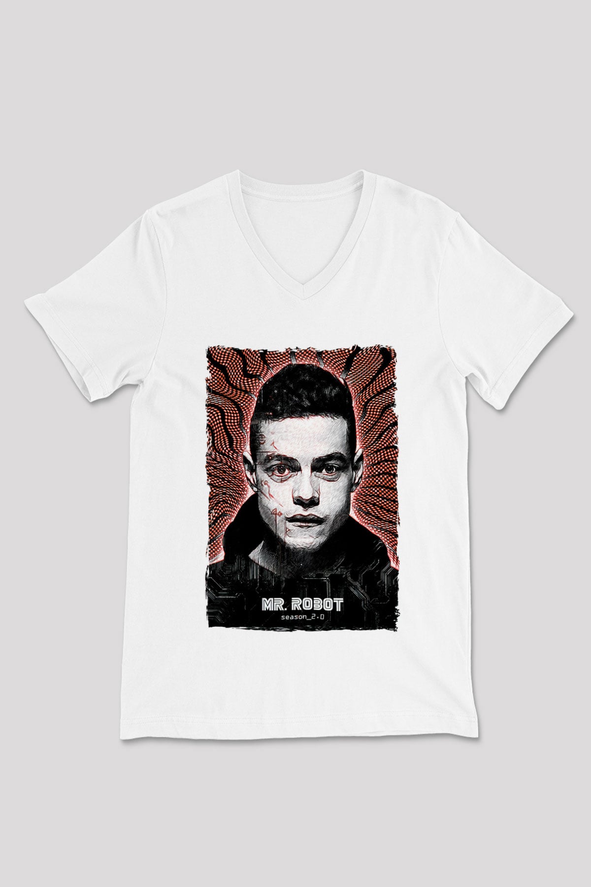 Mr. Robot Beyaz Unisex V Yaka Tişört