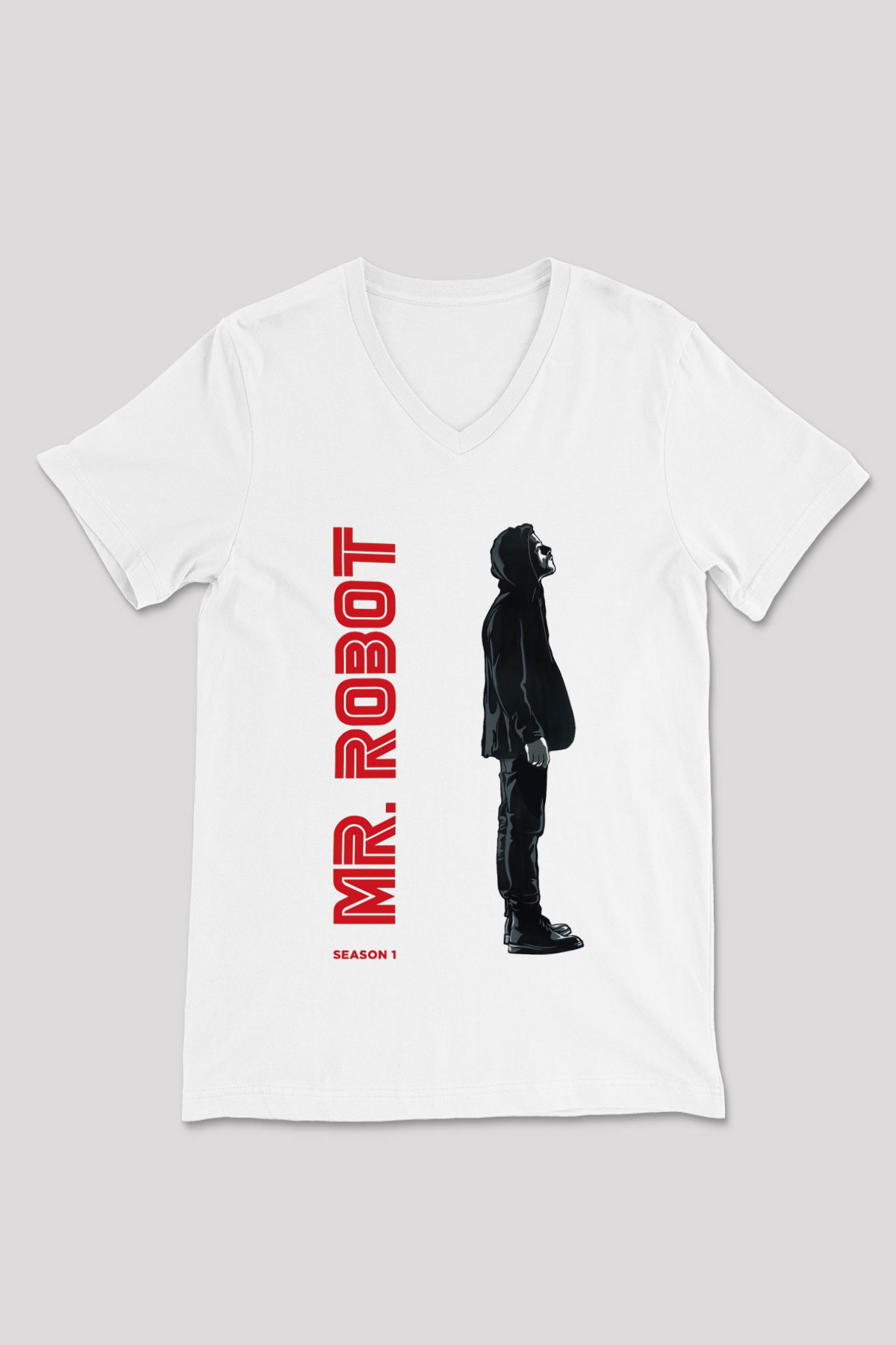 Mr. Robot Beyaz Unisex V Yaka Tişört