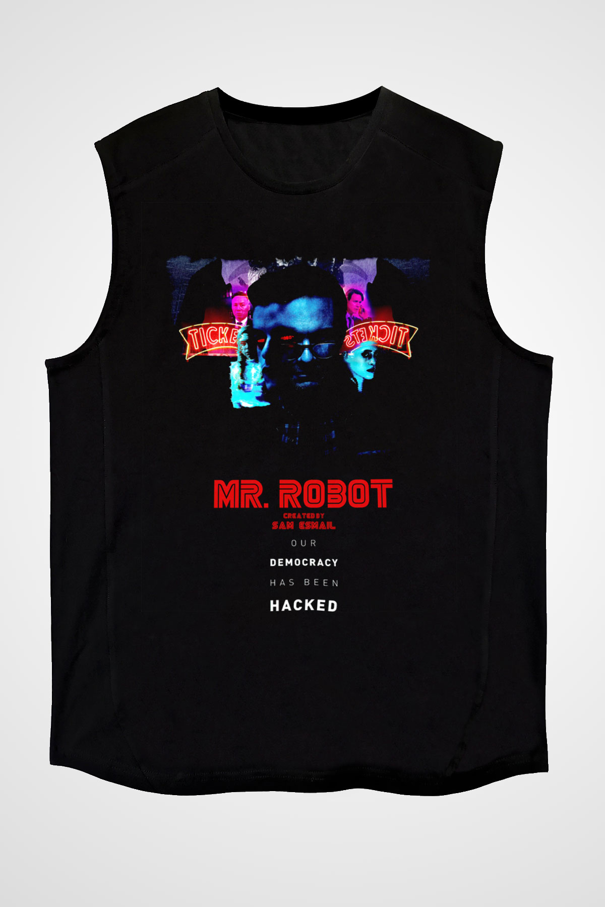 Mr. Robot Siyah Unisex Kolsuz Tişört