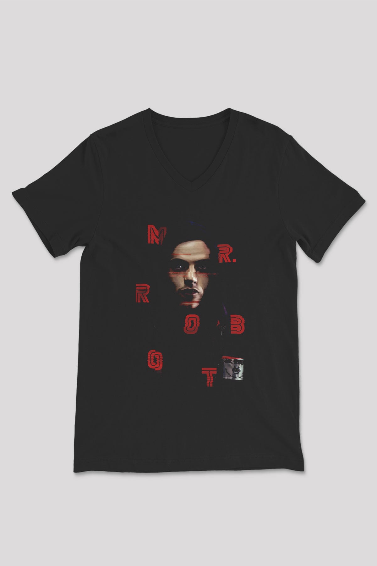 Mr. Robot Siyah Unisex V Yaka Tişört