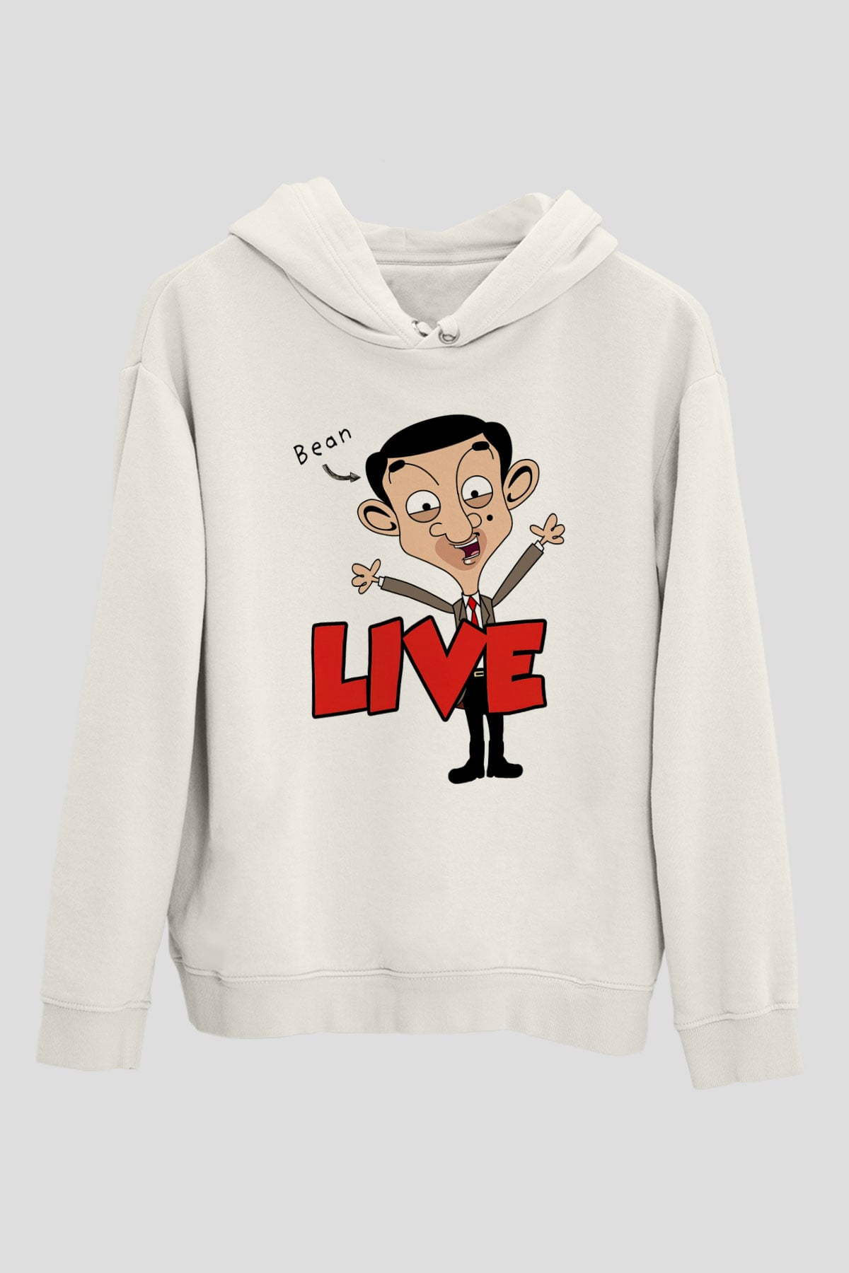 Mr.Bean Beyaz Unisex Kapşonlu Sweatshirt
