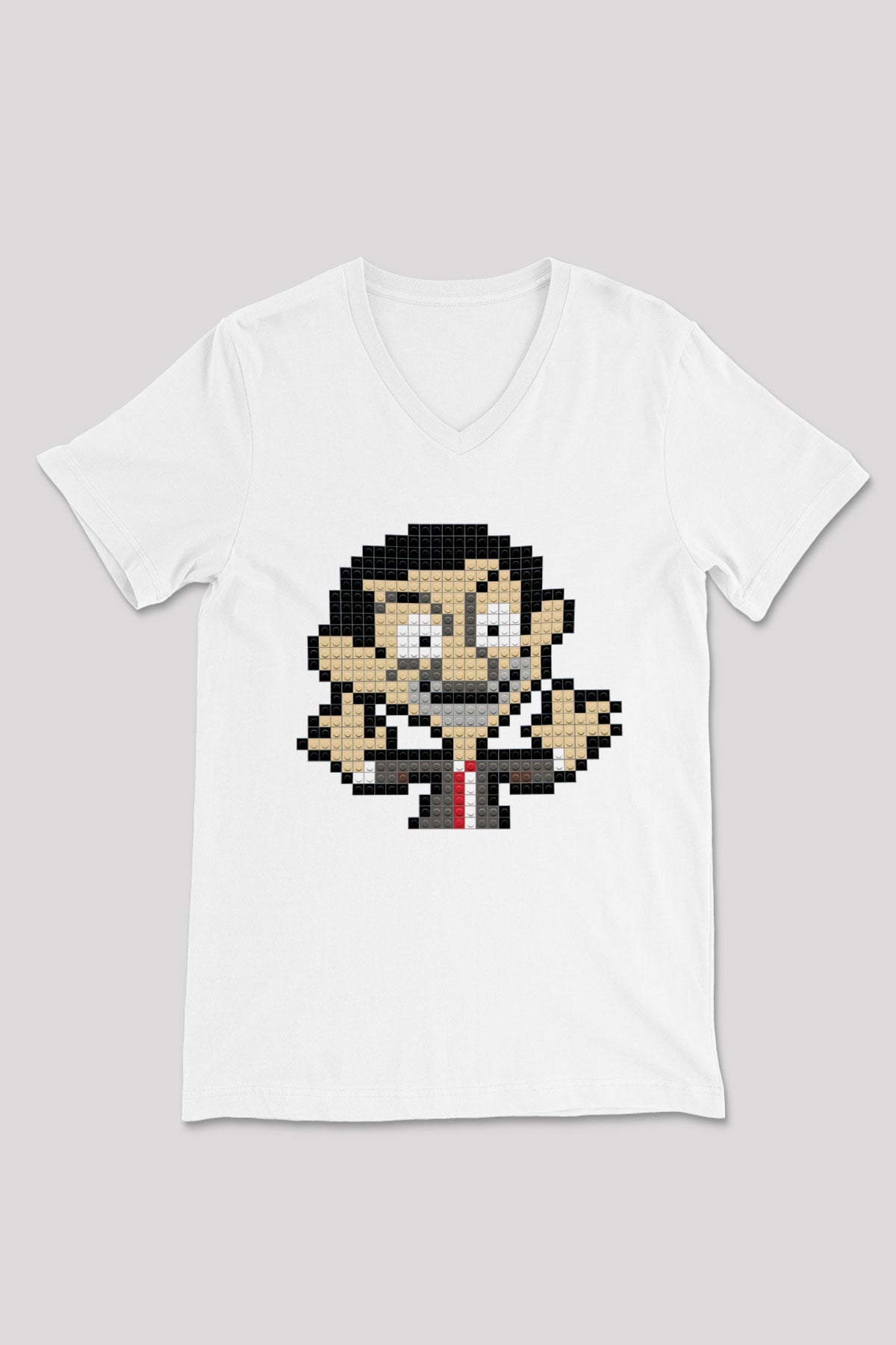 Mr.Bean Beyaz Unisex V Yaka Tişört