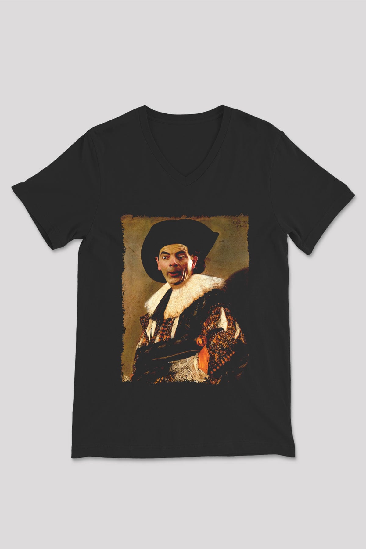 Mr.Bean Siyah Unisex  V Yaka Tişört