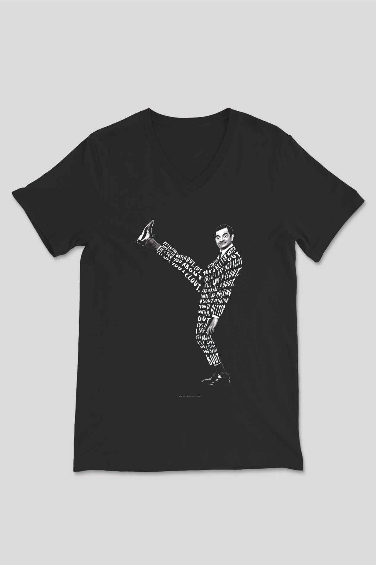 Mr.Bean Siyah Unisex  V Yaka Tişört