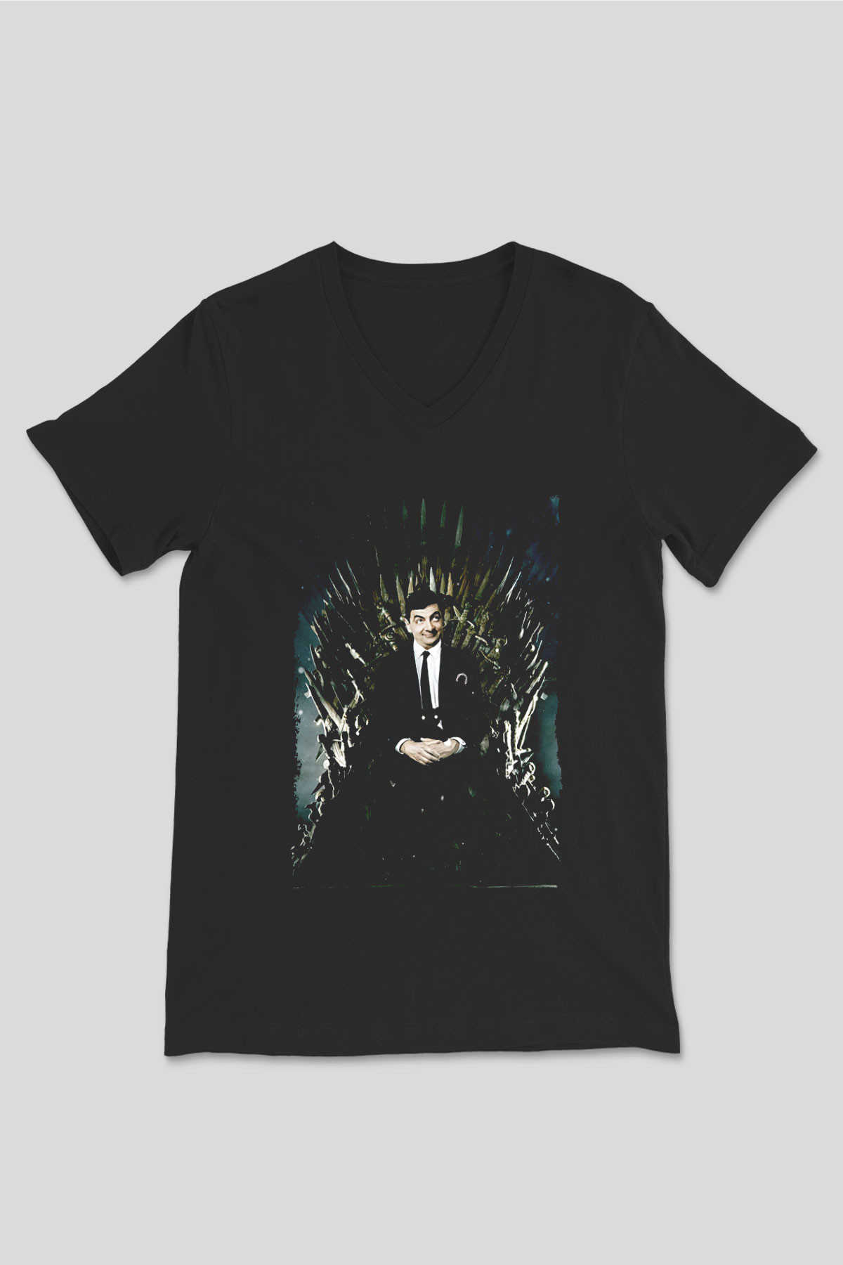Mr.Bean Siyah Unisex  V Yaka Tişört