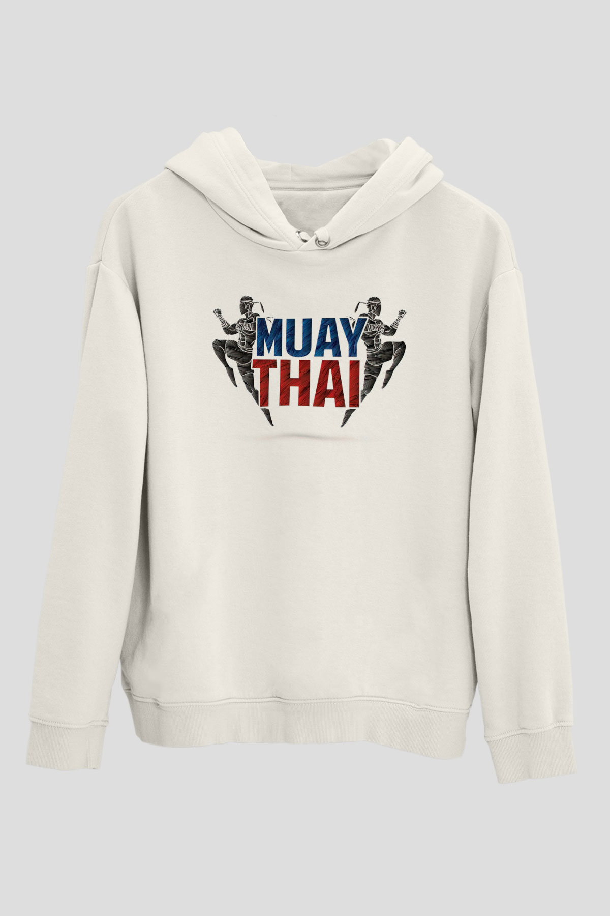 Muay Thai Beyaz Unisex Kapüşonlu Sweatshirt