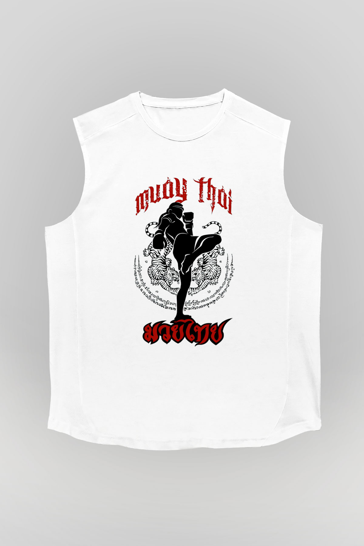Muay Thai Beyaz Unisex Kolsuz Tişört