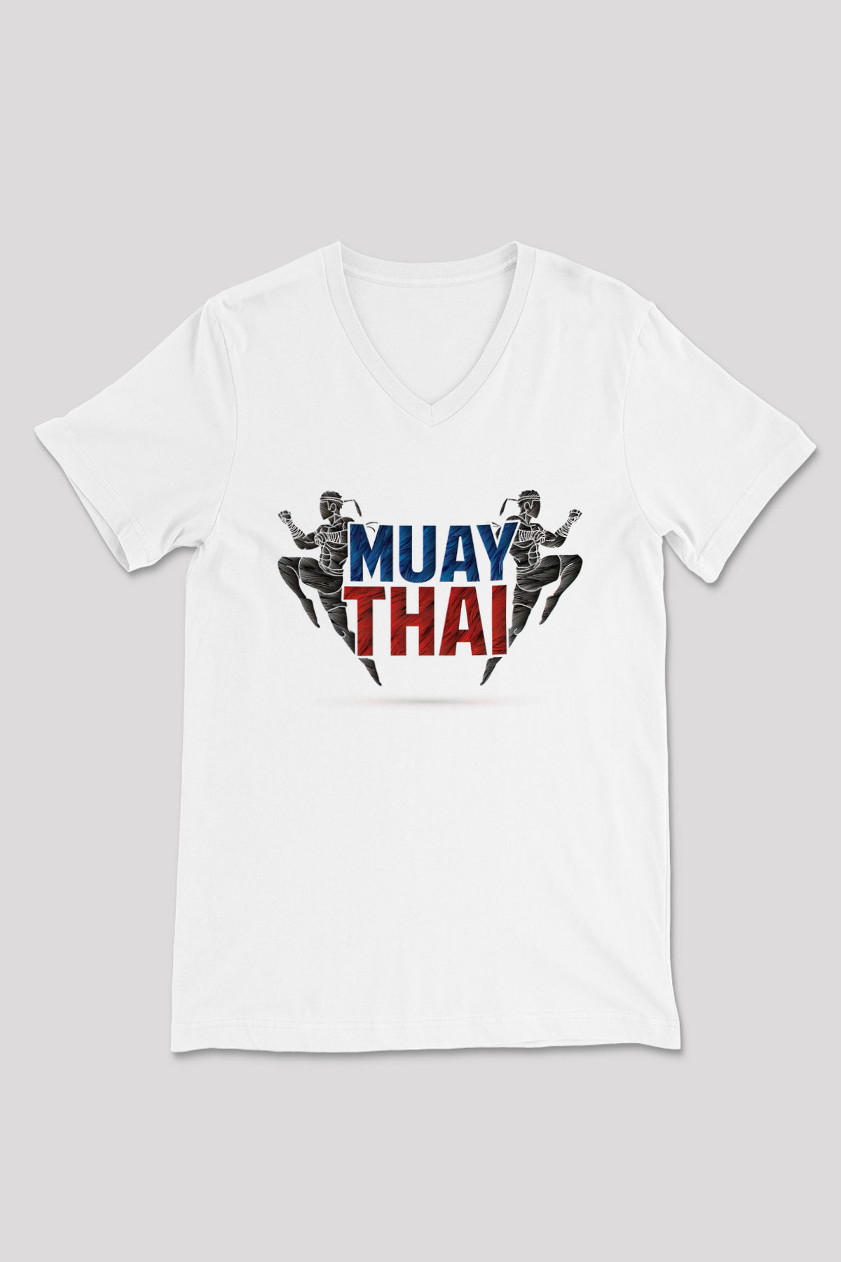Muay Thai Beyaz Unisex V Yaka Tişört