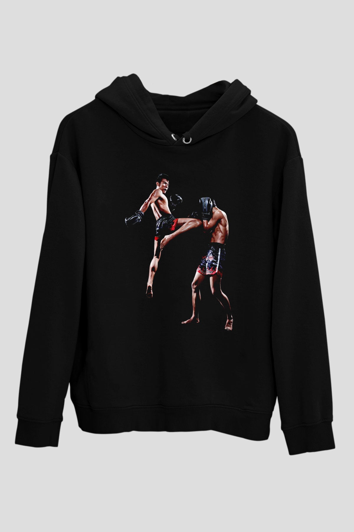 Muay Thai Siyah Unisex Kapüşonlu Sweatshirt