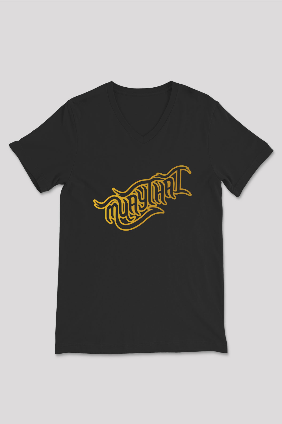 Muay Thai Siyah Unisex V Yaka Tişört T-Shirt
