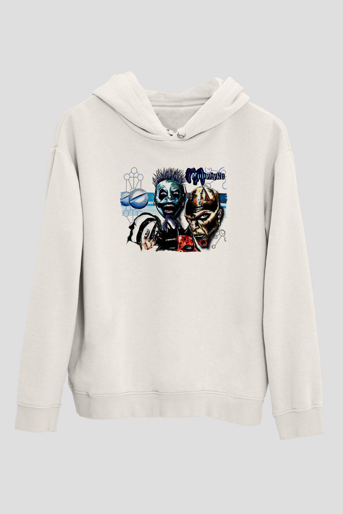 Mudvayne Baskılı Beyaz Unisex Kapüşonlu Sweatshirt
