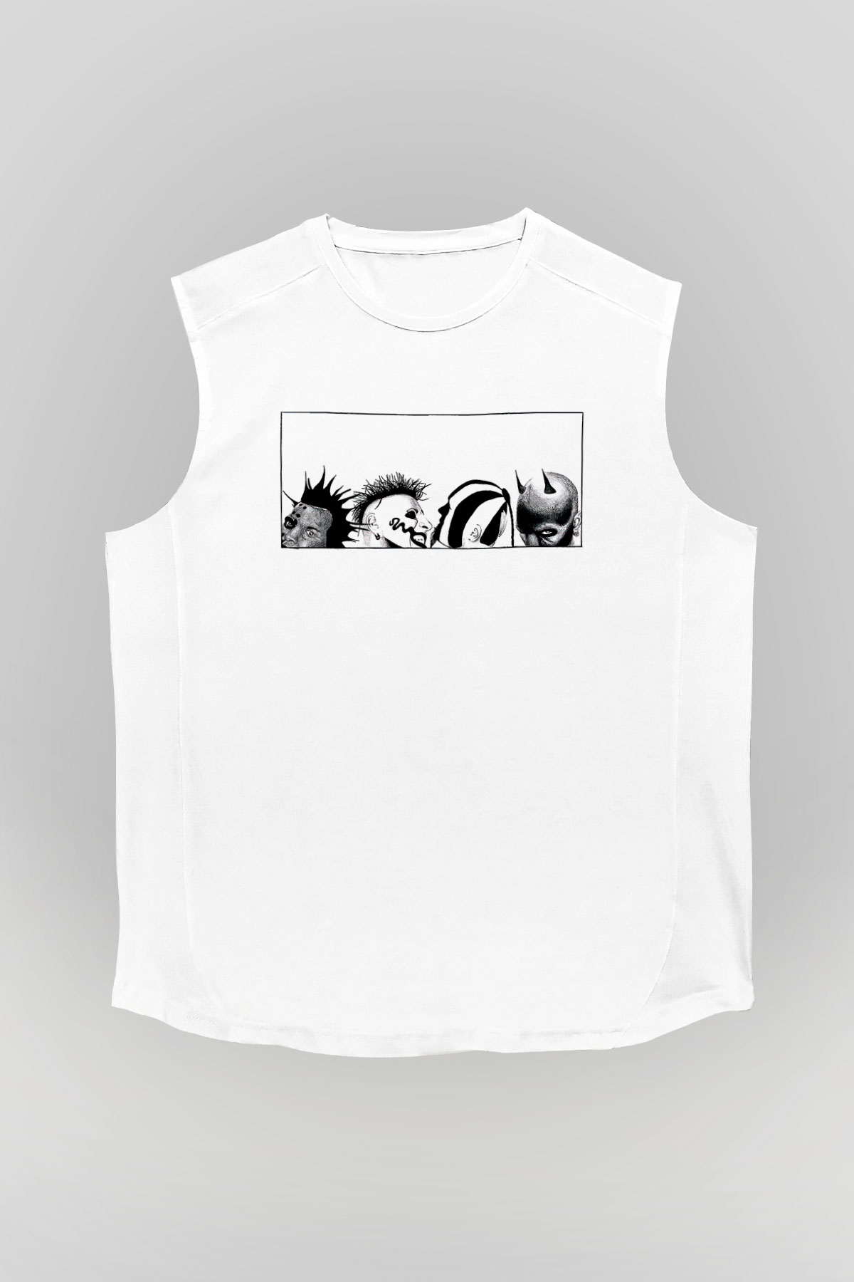 Mudvayne Baskılı Beyaz Unisex Kolsuz Tişört - Tshirt