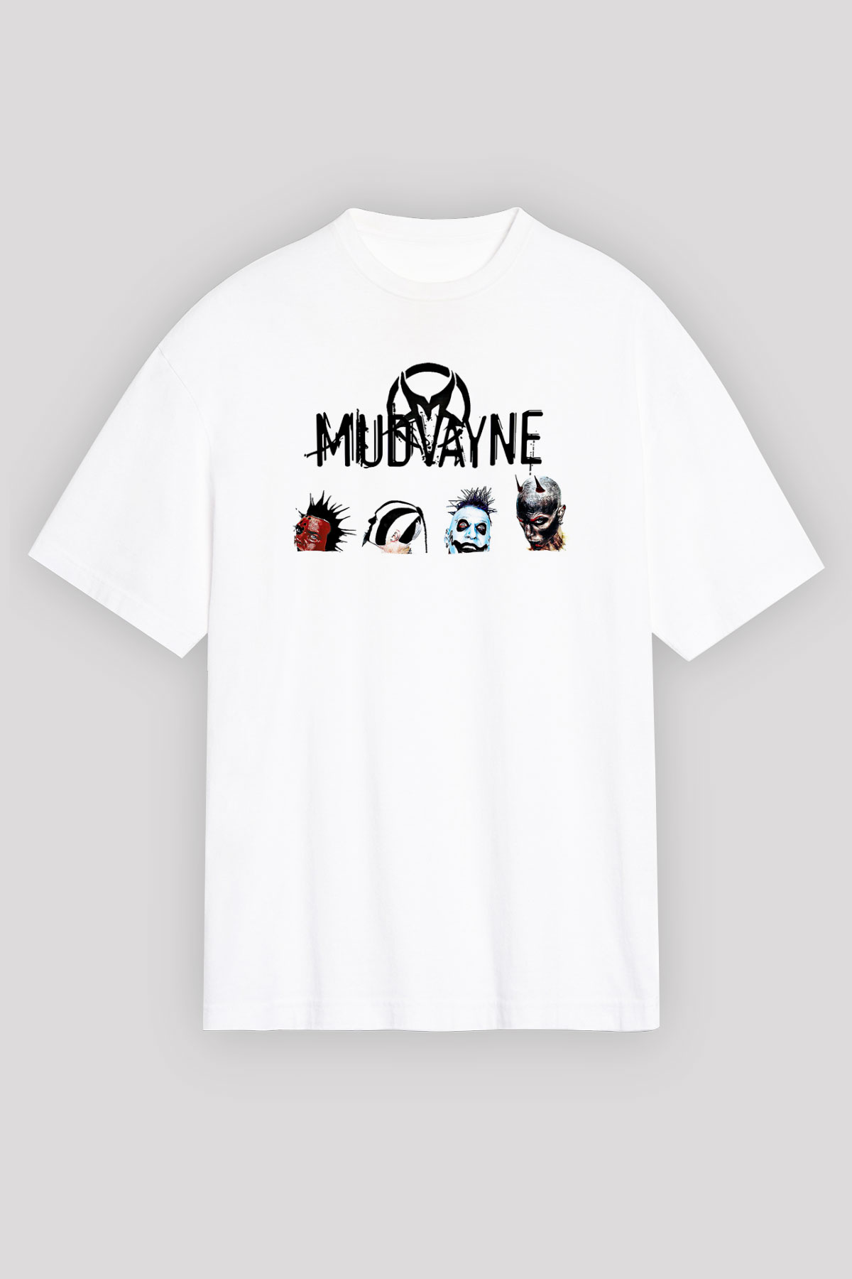 Mudvayne Baskılı Beyaz Unisex Oversize Tişört - Tshirt