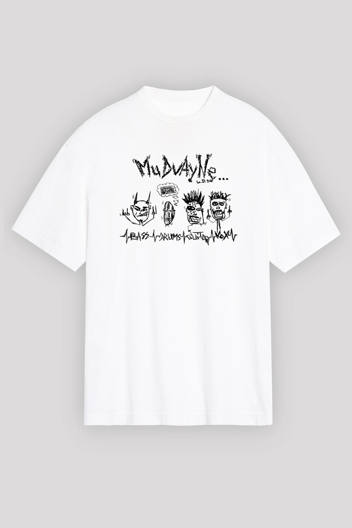 Mudvayne Baskılı Beyaz Unisex Oversize Tişört - Tshirt