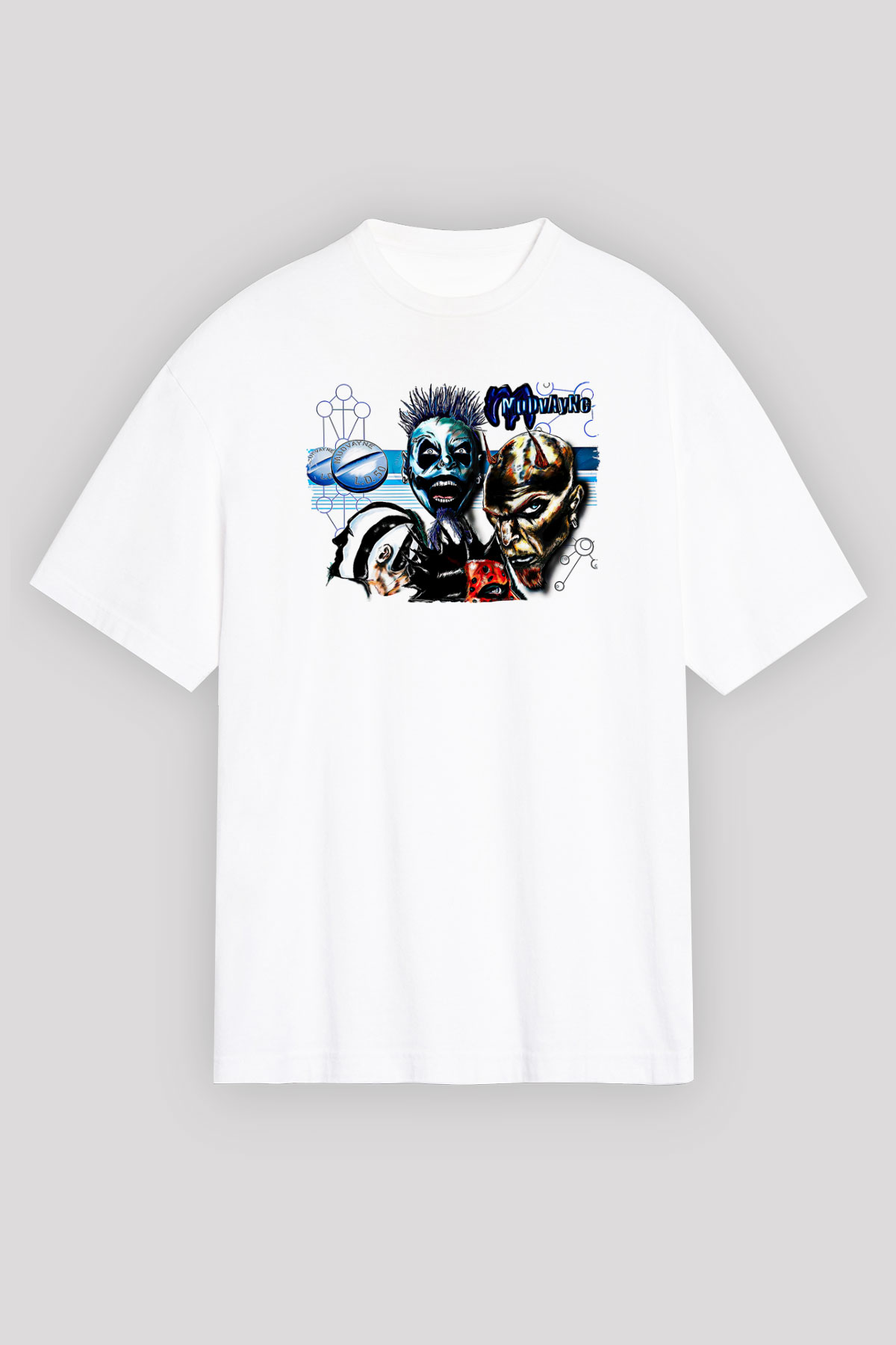 Mudvayne Baskılı Beyaz Unisex Oversize Tişört - Tshirt
