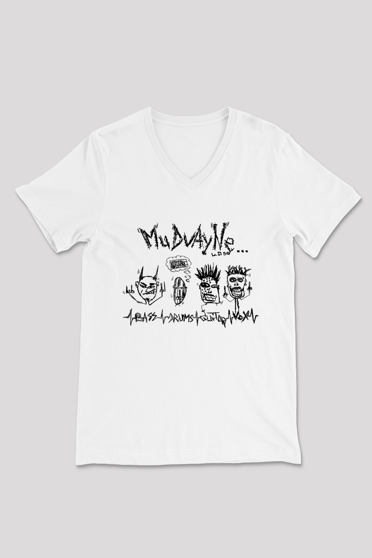 Mudvayne Baskılı Beyaz Unisex V Yaka Tişört - Tshirt