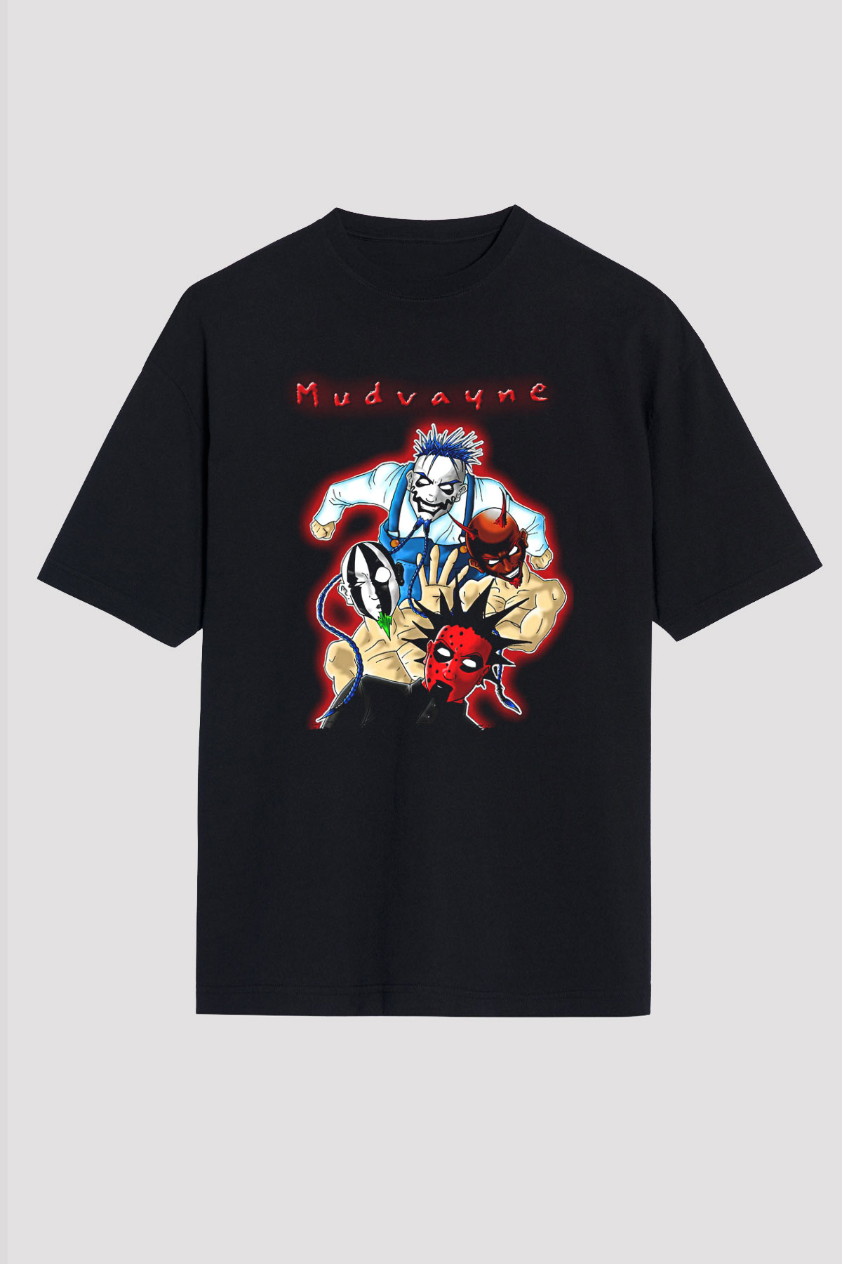 Mudvayne Baskılı Unisex Siyah Oversize Tişört - Tshirt