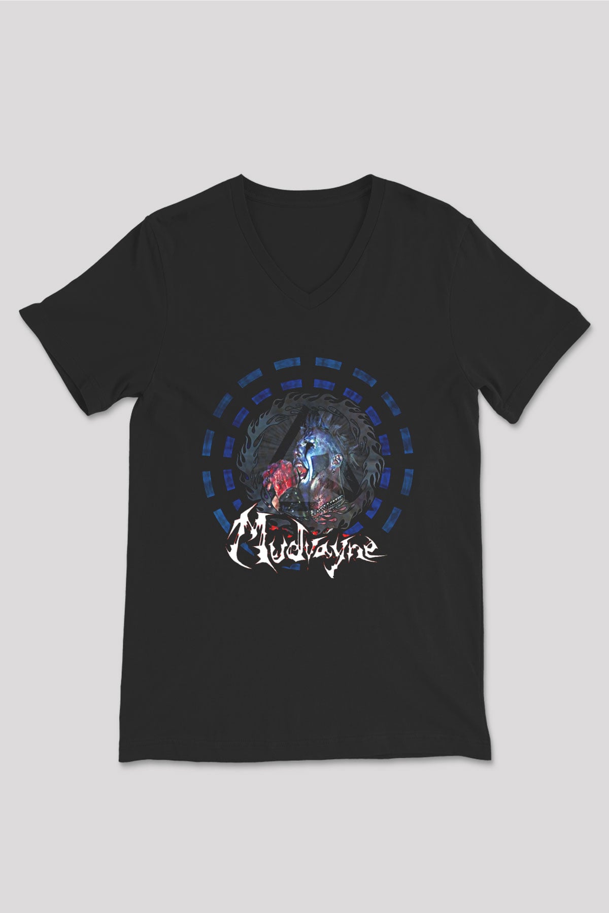 Mudvayne Baskılı Unisex Siyah V Yaka Tişört - Tshirt