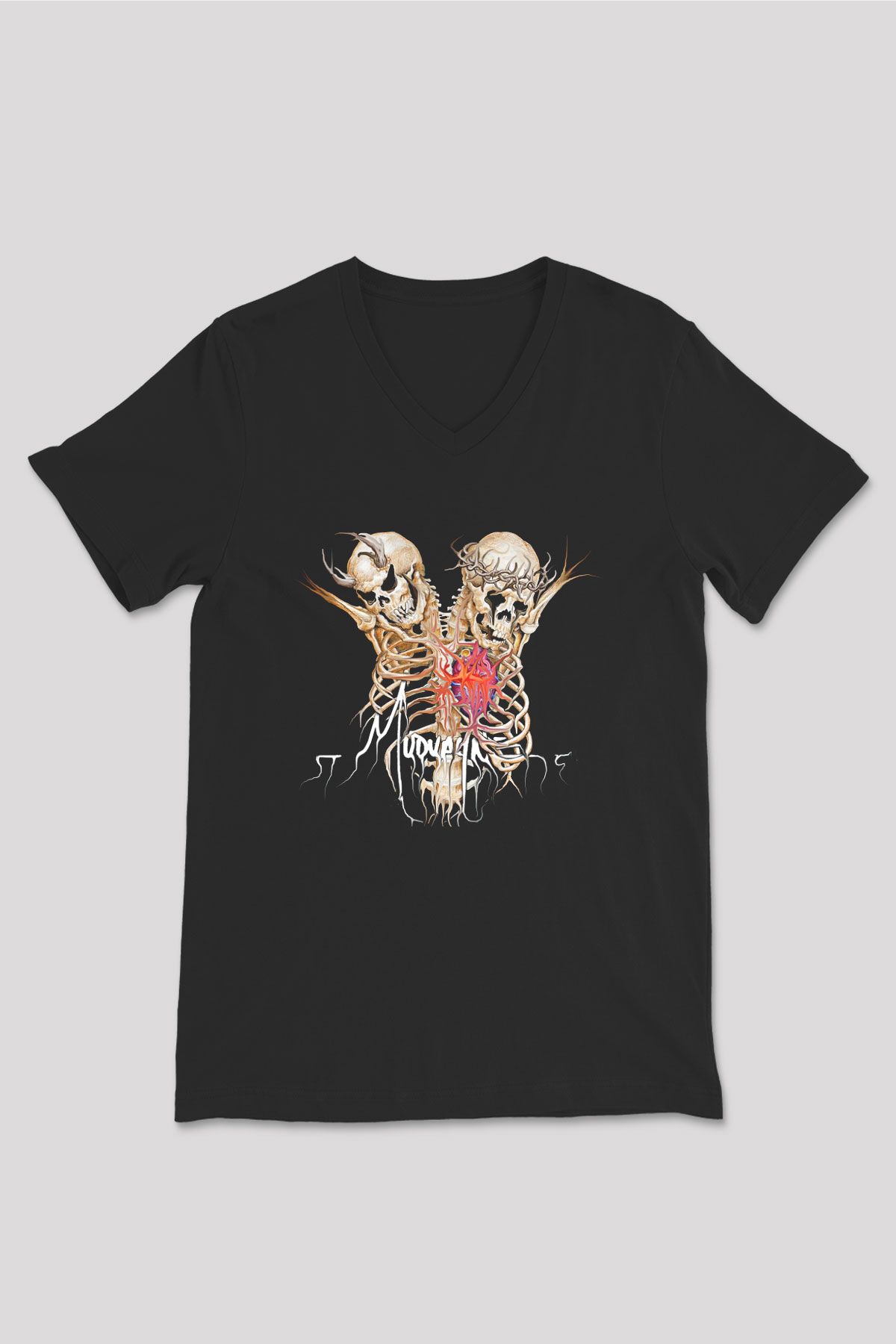 Mudvayne Baskılı Unisex Siyah V Yaka Tişört - Tshirt