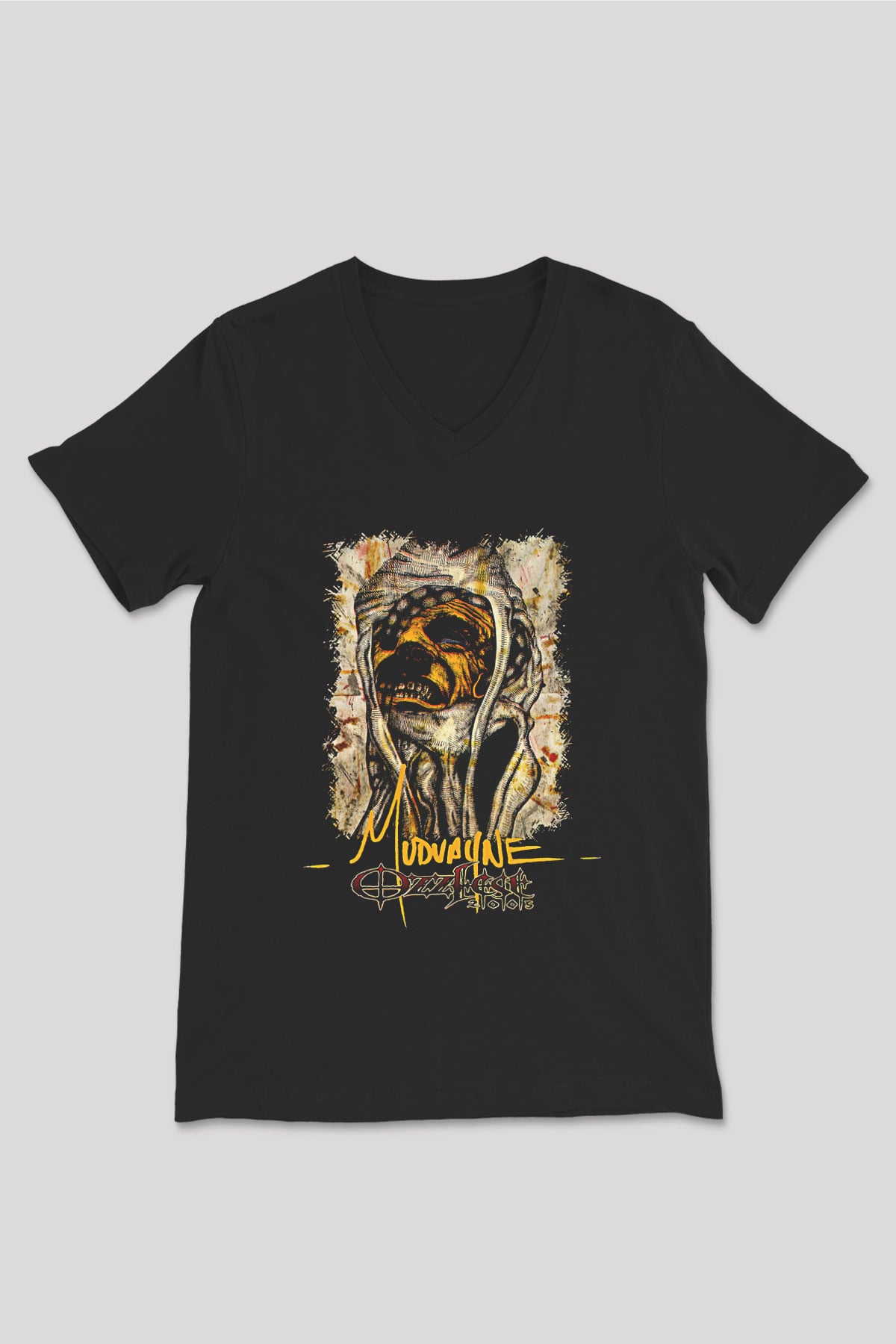 Mudvayne Baskılı Unisex Siyah V Yaka Tişört - Tshirt