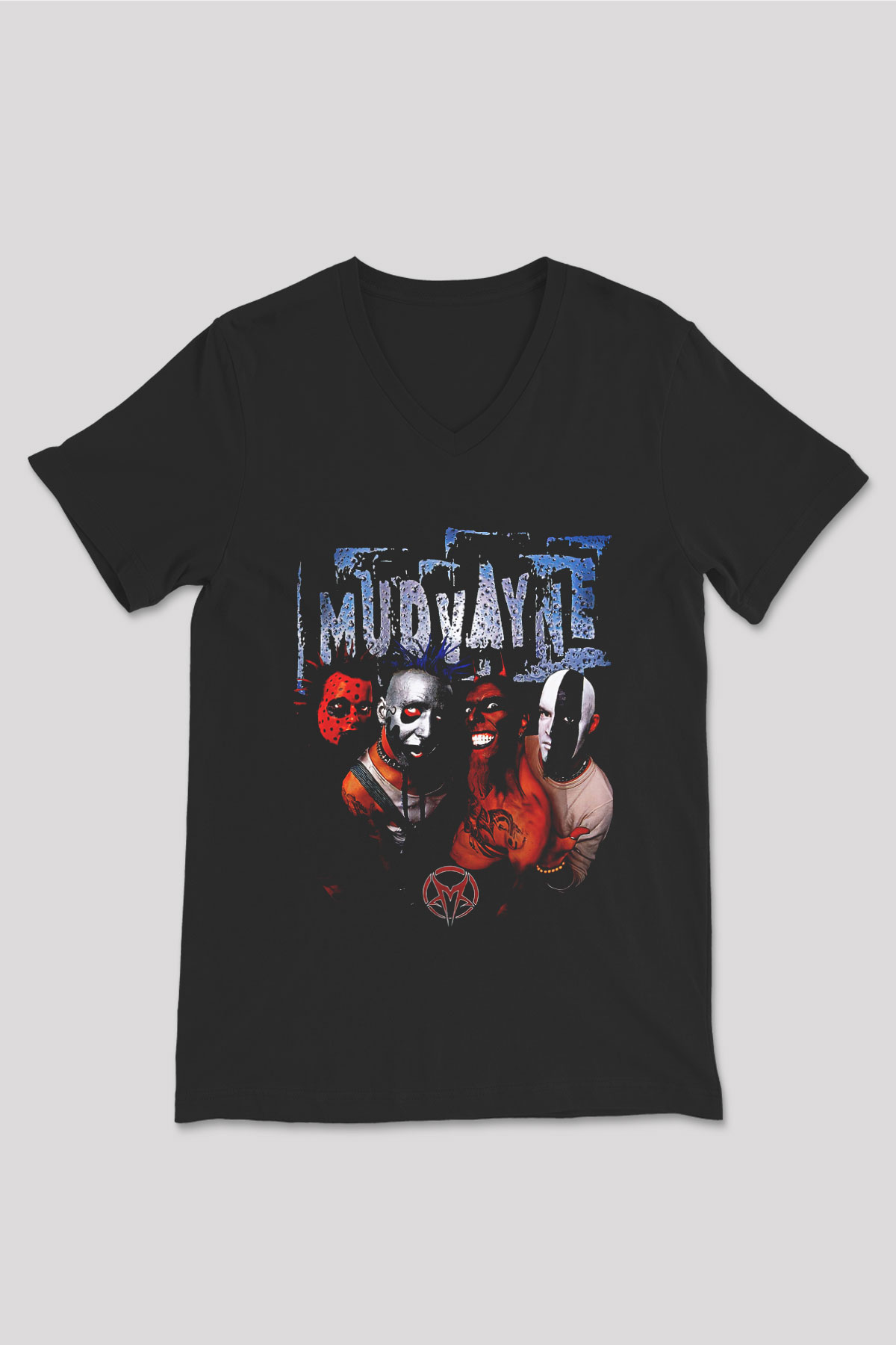 Mudvayne Baskılı Unisex Siyah V Yaka Tişört - Tshirt