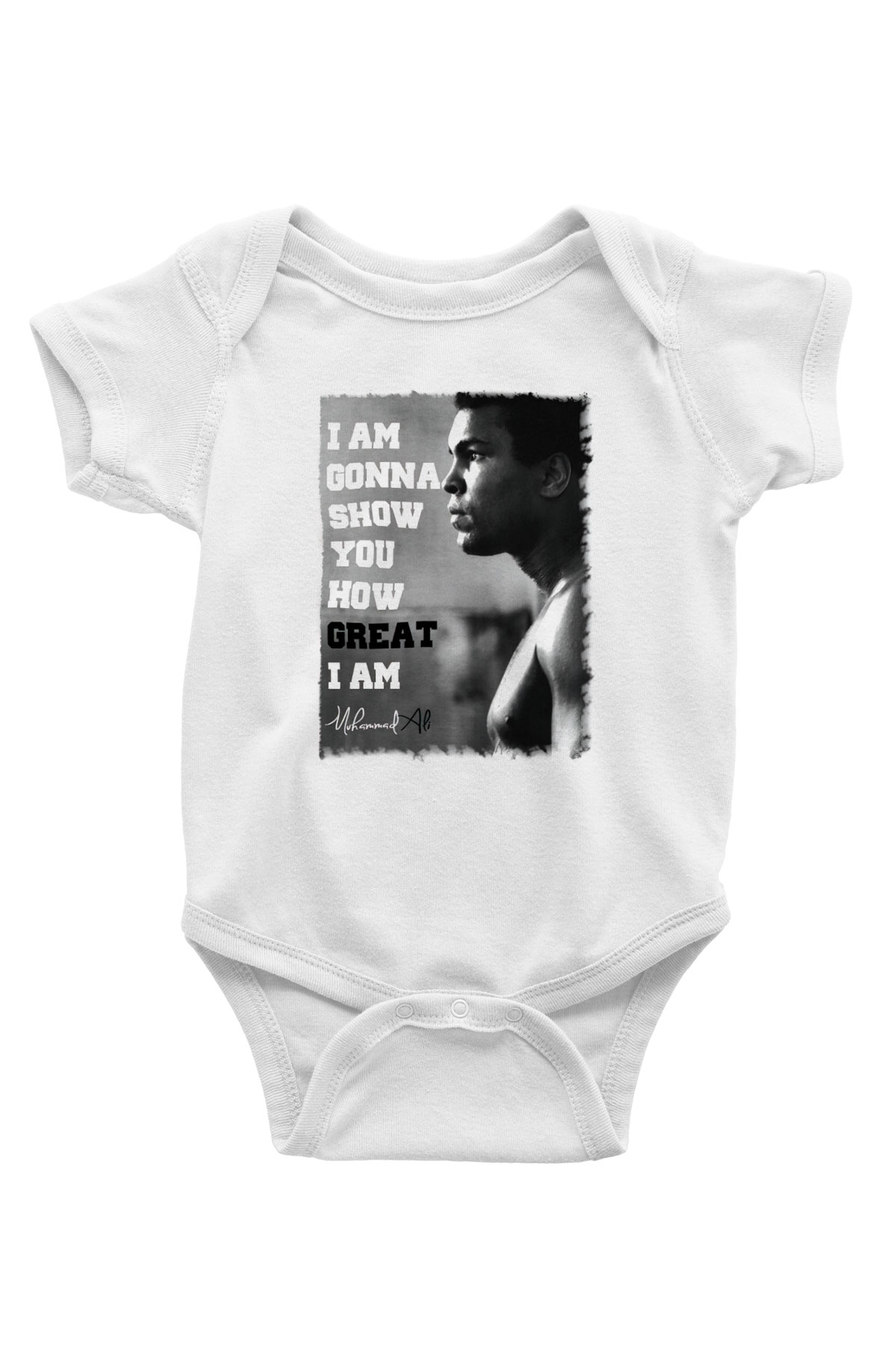 Muhammed Ali Baskılı Beyaz Unisex Bebek Body - Zıbın