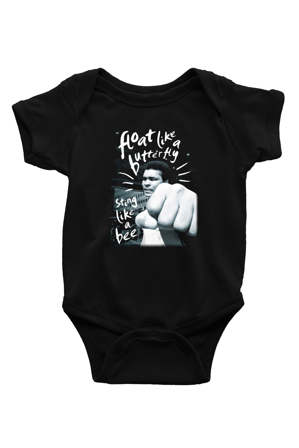 Muhammed Ali Baskılı Siyah Bebek Body - Zıbın