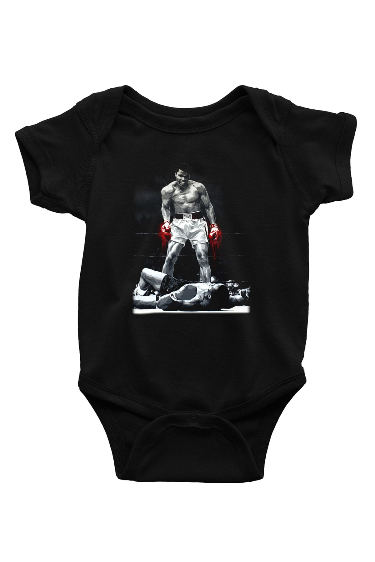 Muhammed Ali Baskılı Siyah Bebek Body - Zıbın