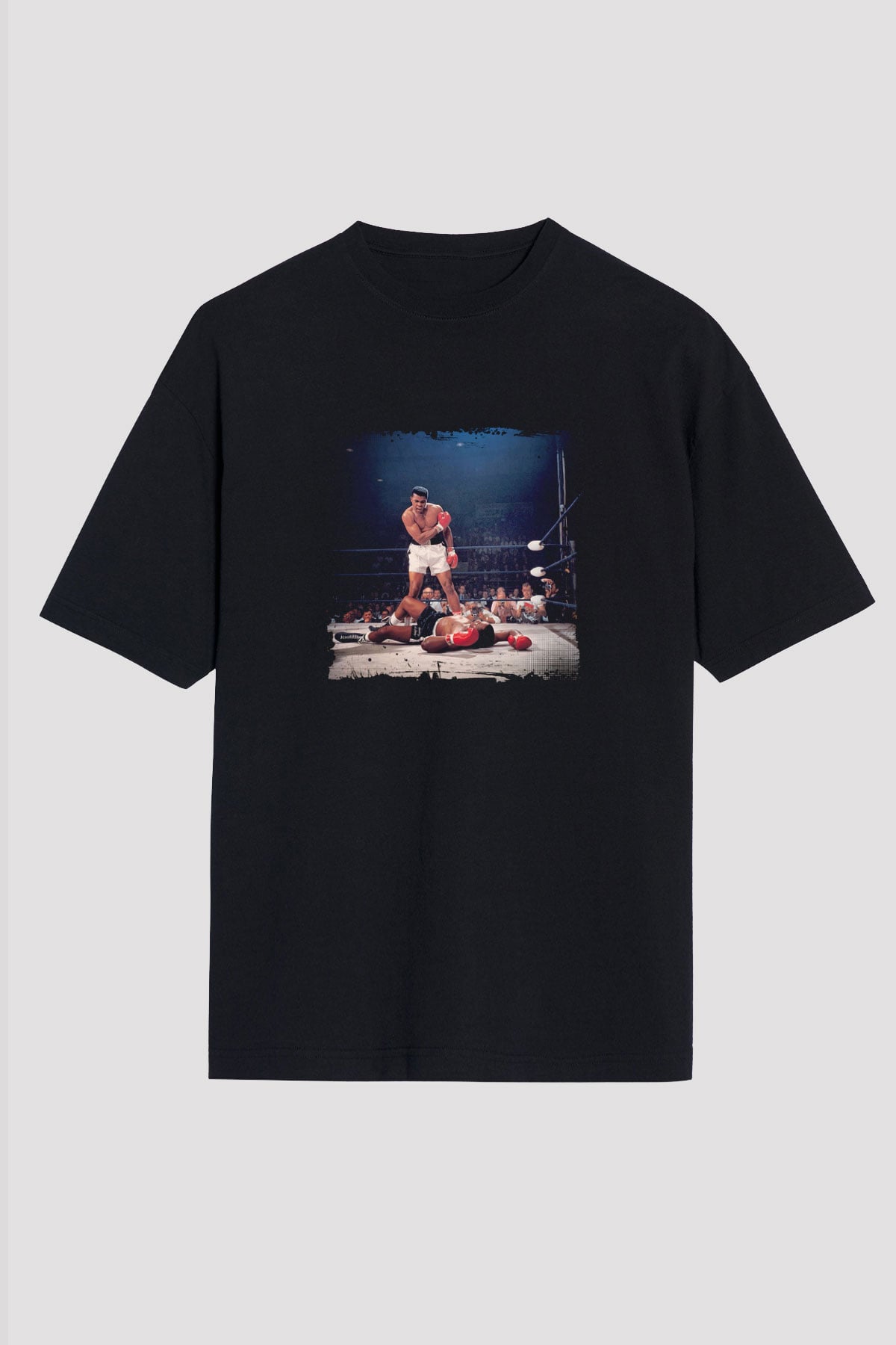 Muhammed Ali Baskılı Unisex Siyah Oversize Tişört
