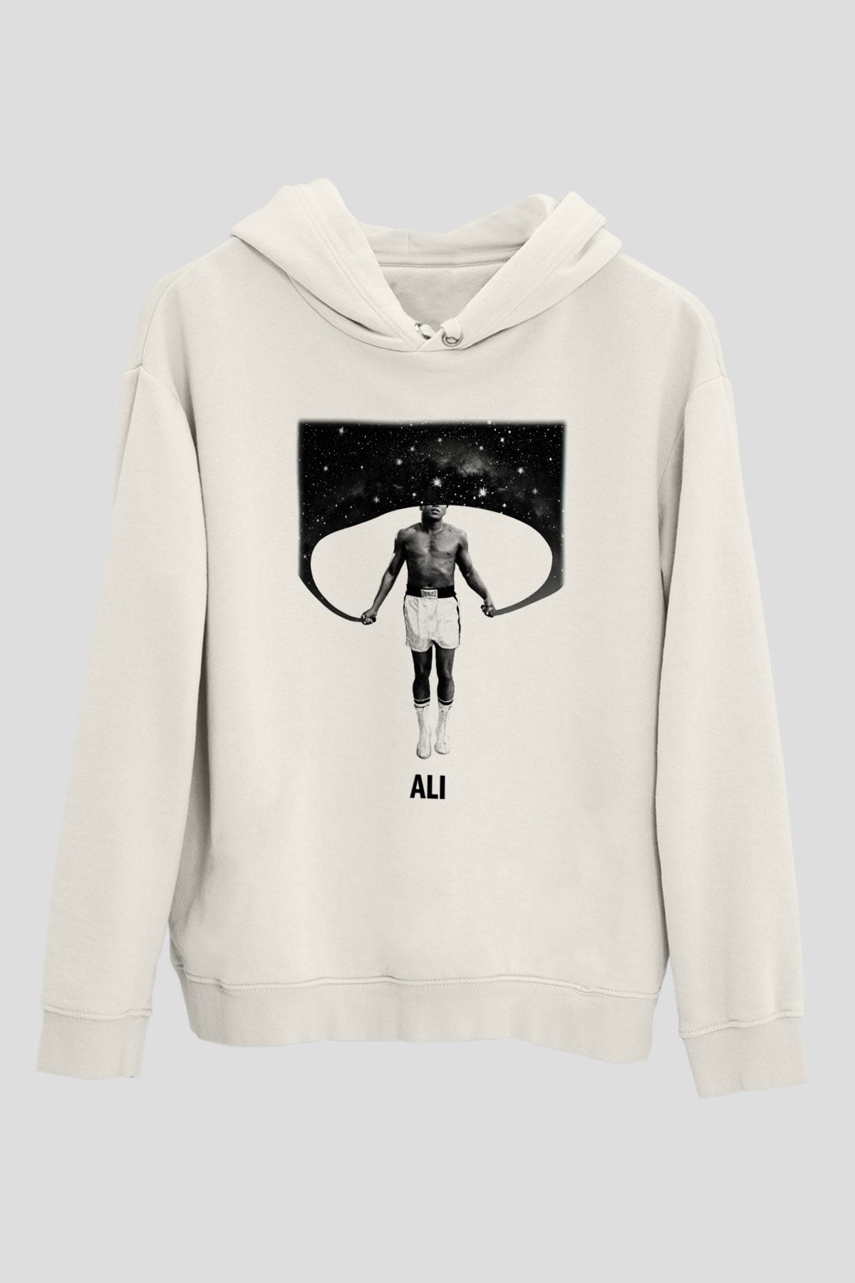Muhammed Ali Beyaz Unisex Kapşonlu Sweatshirt