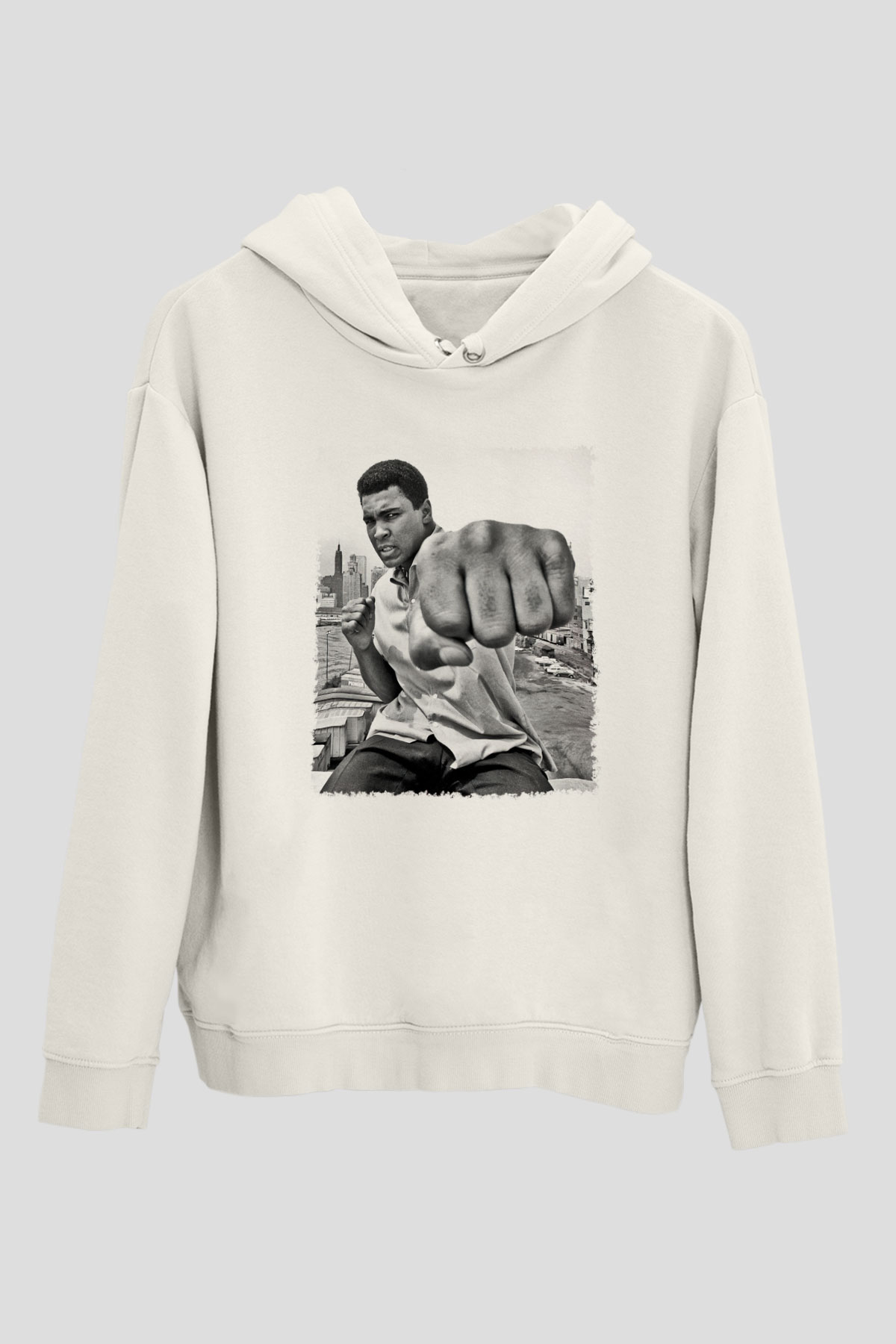 Muhammed Ali Beyaz Unisex Kapşonlu Sweatshirt