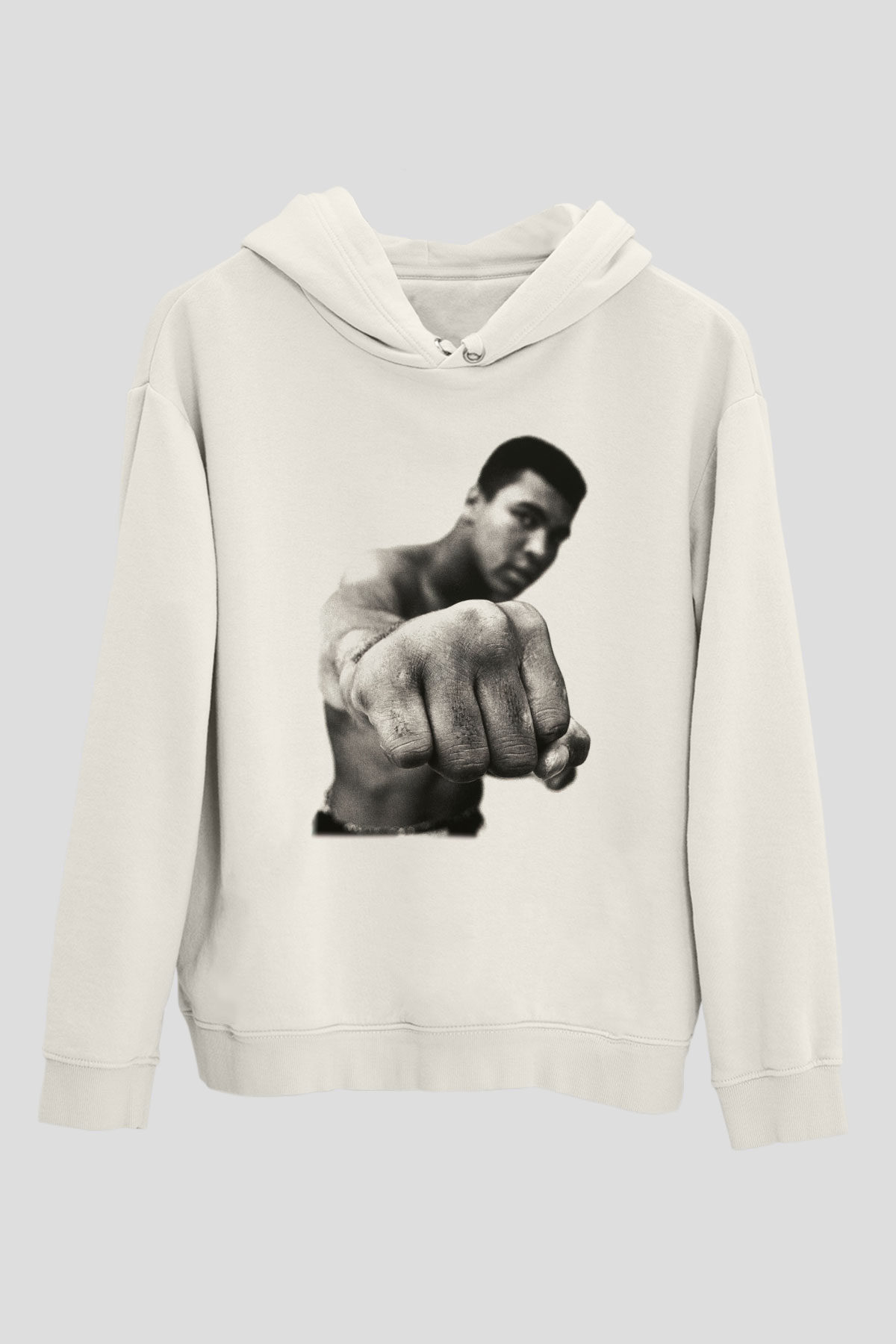 Muhammed Ali Beyaz Unisex Kapşonlu Sweatshirt