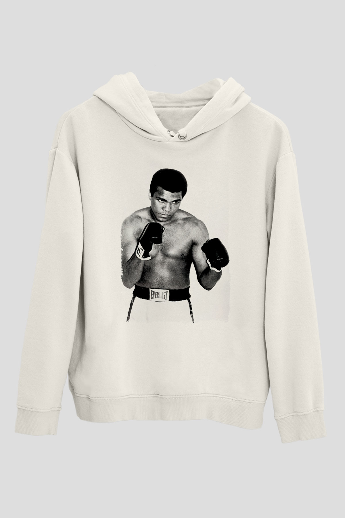 Muhammed Ali Beyaz Unisex Kapüşonlu Sweatshirt