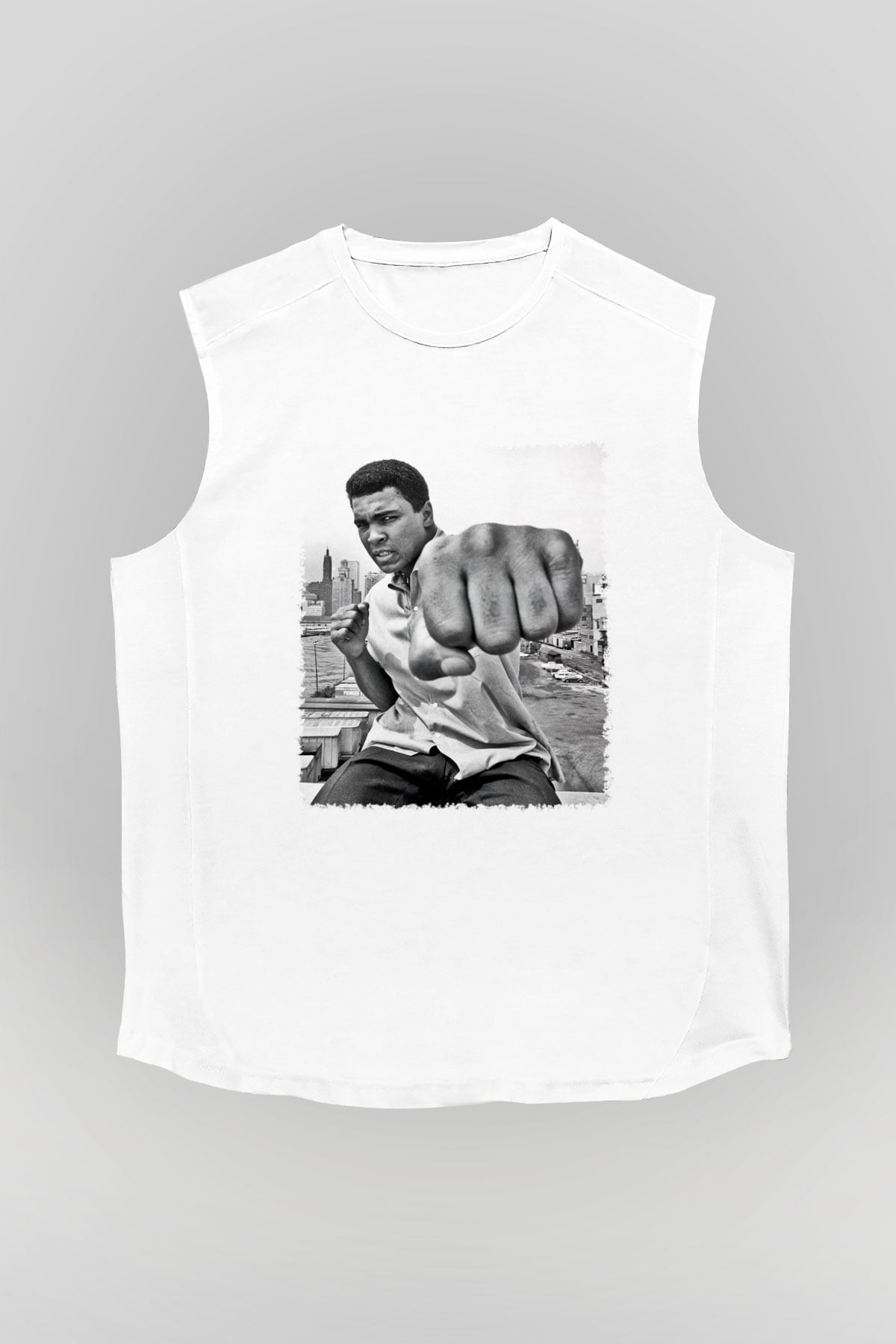 Muhammed Ali Beyaz Unisex Kolsuz Tişört