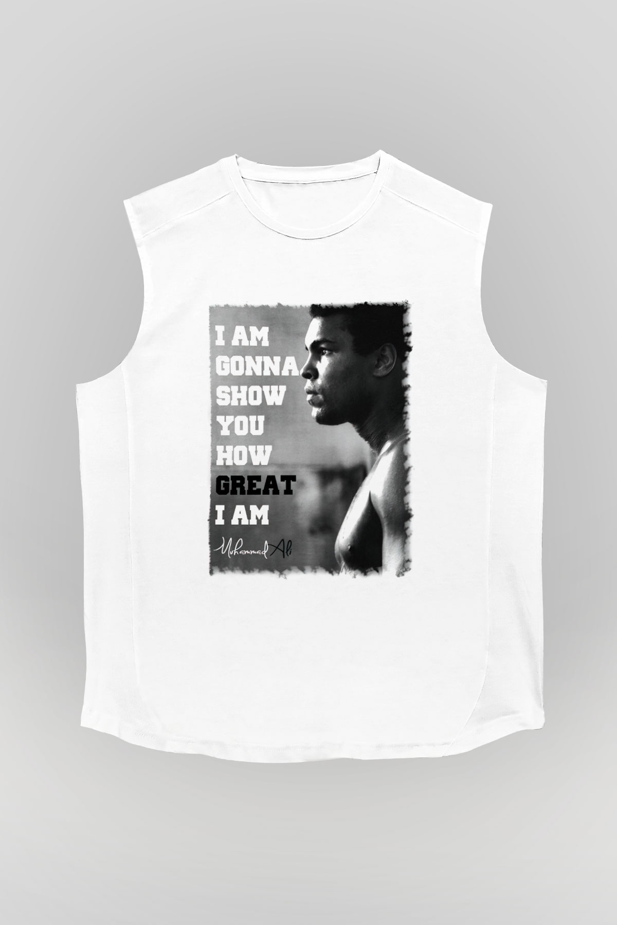 Muhammed Ali Beyaz Unisex Kolsuz Tişört