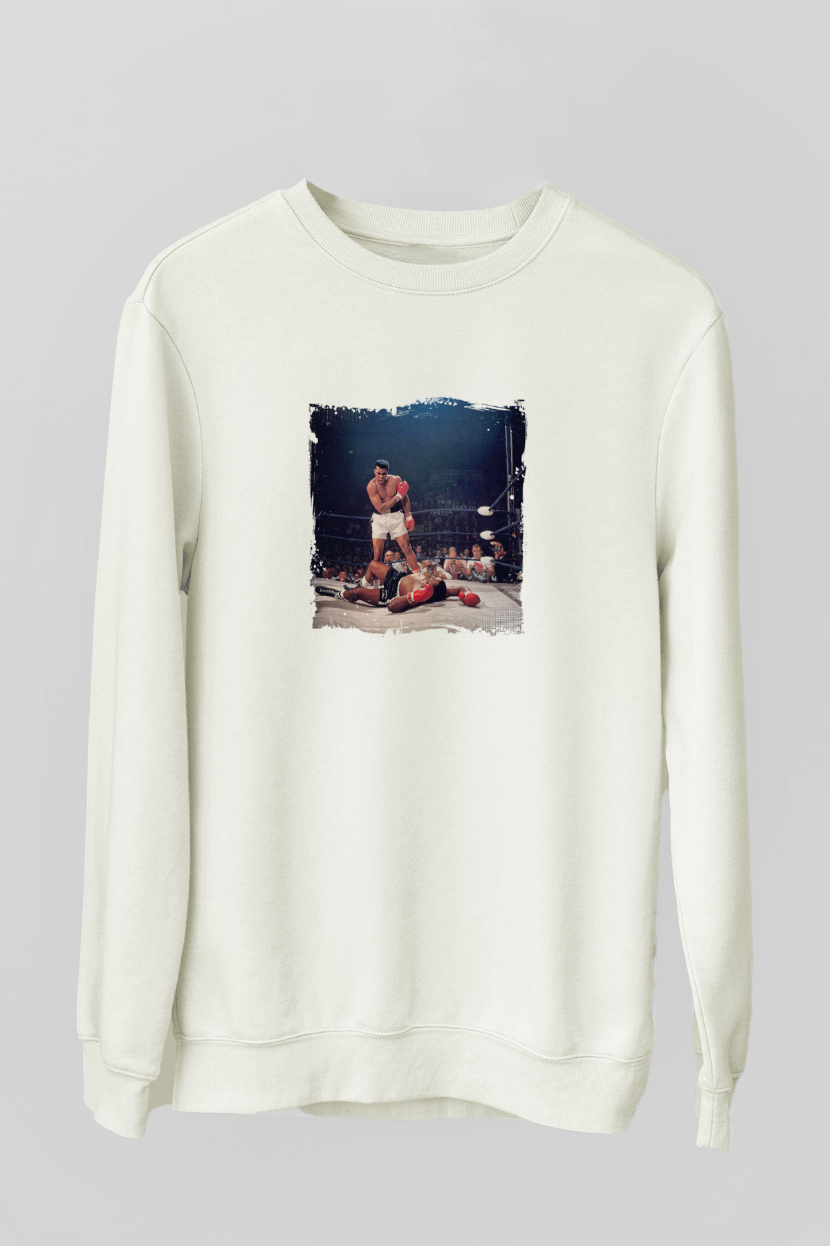Muhammed Ali Unisex Baskılı Beyaz Sweatshirt